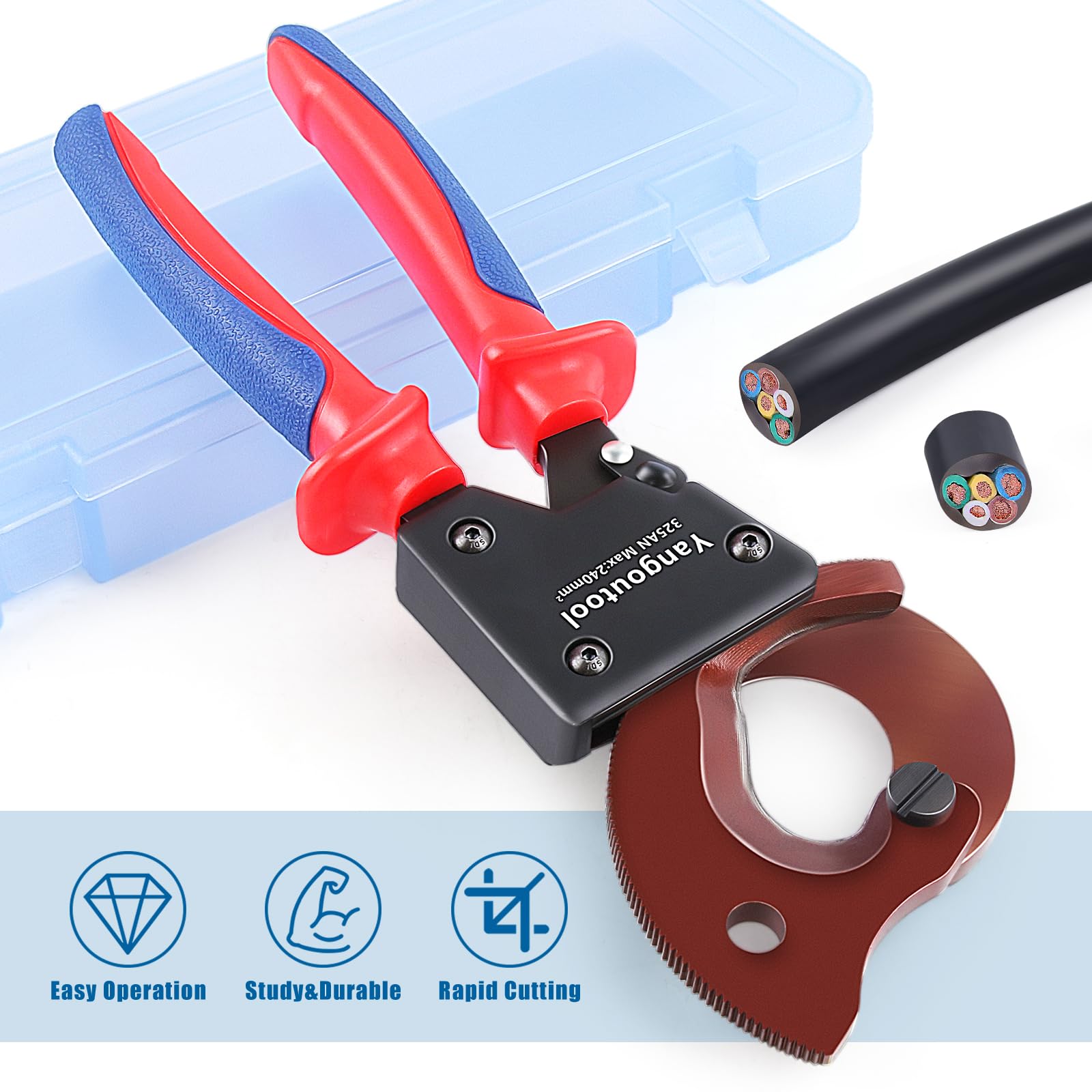 Yangoutool Heavy-Duty Ratcheting Cable Cutters for Large Copper, Aluminum, and Armored Cables - J40 Wire Cutter up to 300 mm², Electrical Wire Cutting Tool