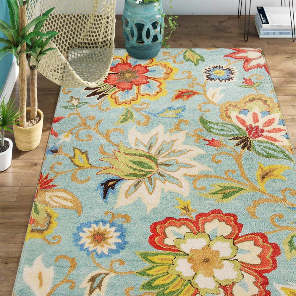 Lahome Floral Washable Area Rugs - 2x3 Non-Slip Small Entryway Rug Indoor, Throw Stain Resistant Kitchen Rugs Soft Black Paisley Print Bathroom Mats DoorMat Carpet for Bedroom Laundry Living Room Sink