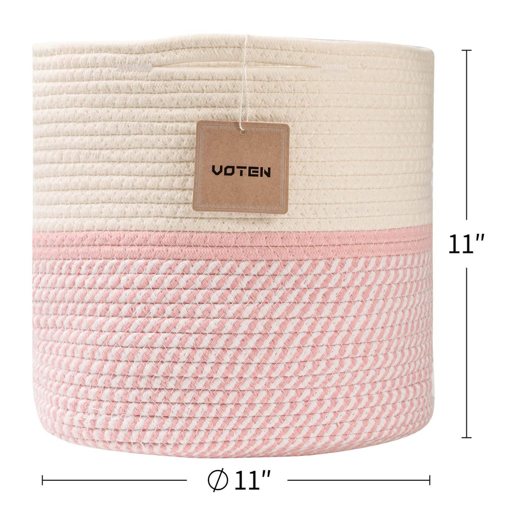 voten Cube Storage Baksets Bins 11x11’’ Fit 12x12’’ Organizer Bookcases Shelving,Stylish&Durable Woven Cotton Basket Containers for Organizing 3-Pack Off White/Mixed Camel