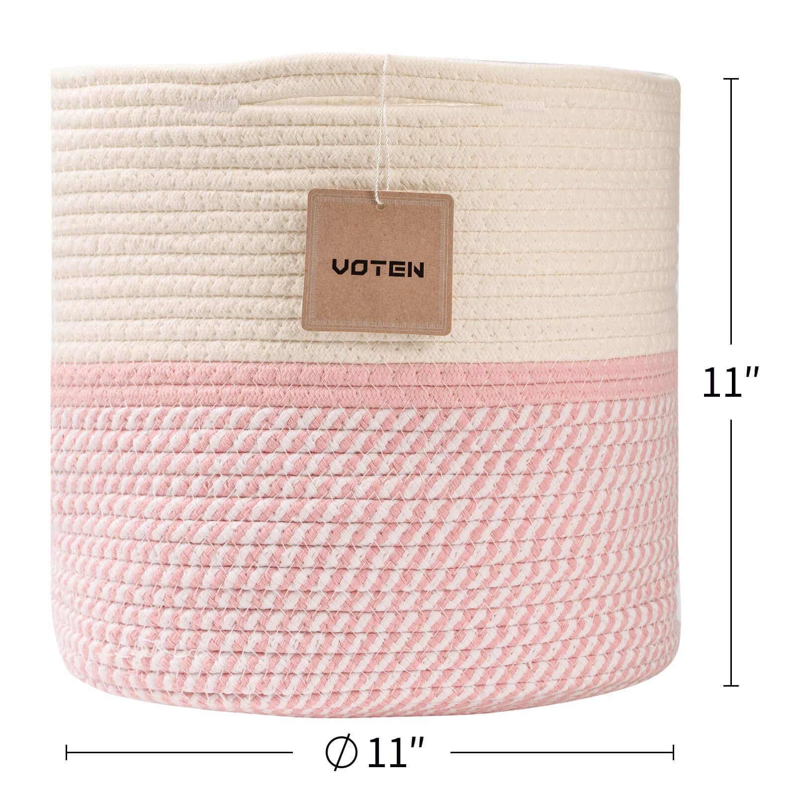 voten Cube Storage Baksets Bins 11x11’’ Fit 12x12’’ Organizer Bookcases Shelving,Stylish&Durable Woven Cotton Basket Containers for Organizing 3-Pack Off White/Mixed Camel