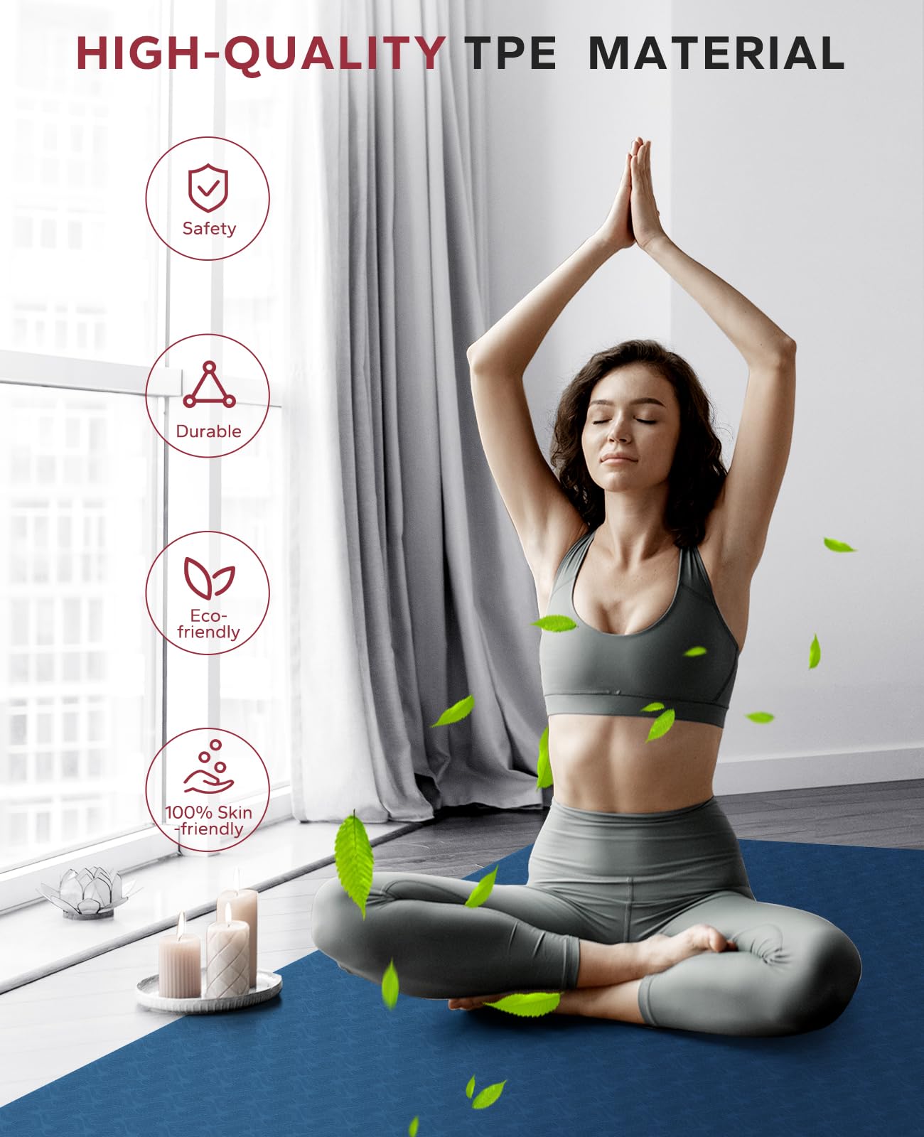 HAPBEAR Large Yoga Mat - 72"x36"x6mm (1/4 inch), Extra Wide Non-Slip Exercise Mat for Home Workout, Yoga, Pilates & Stretching, Durable, Includes Carry Bag