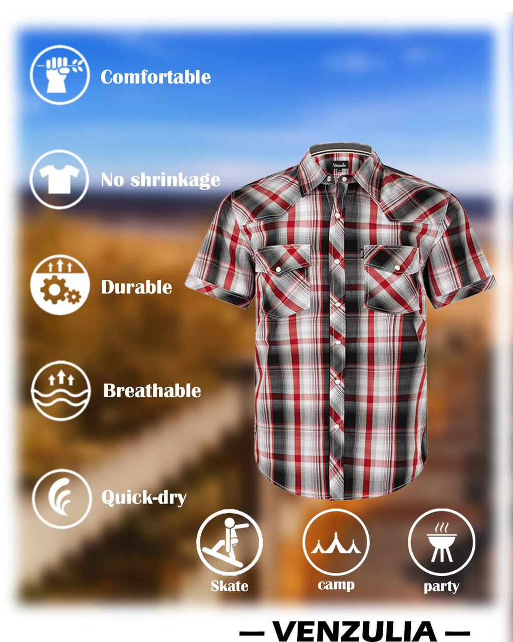 Men's Western Snap Casual Shirt Two Pocket Short Sleeve Shirt