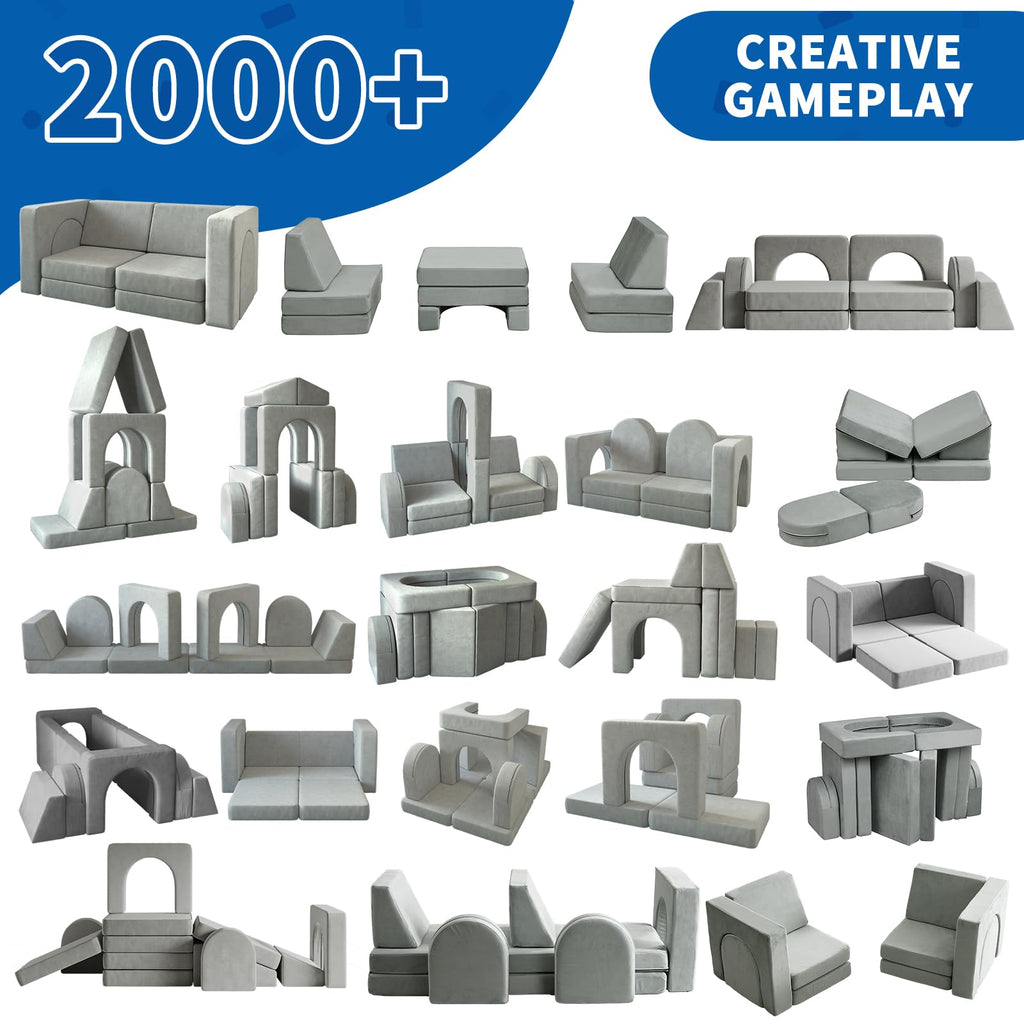 wanan Kids Couch 10PCS, Modular Kids Play Couch for Playroom Bedroom, 10 in 1 Multifunctional Kid Sofa for Playing, Creativing, Sleeping, Indoor Toddler Couches for Boys and Girls(Dark Grey)