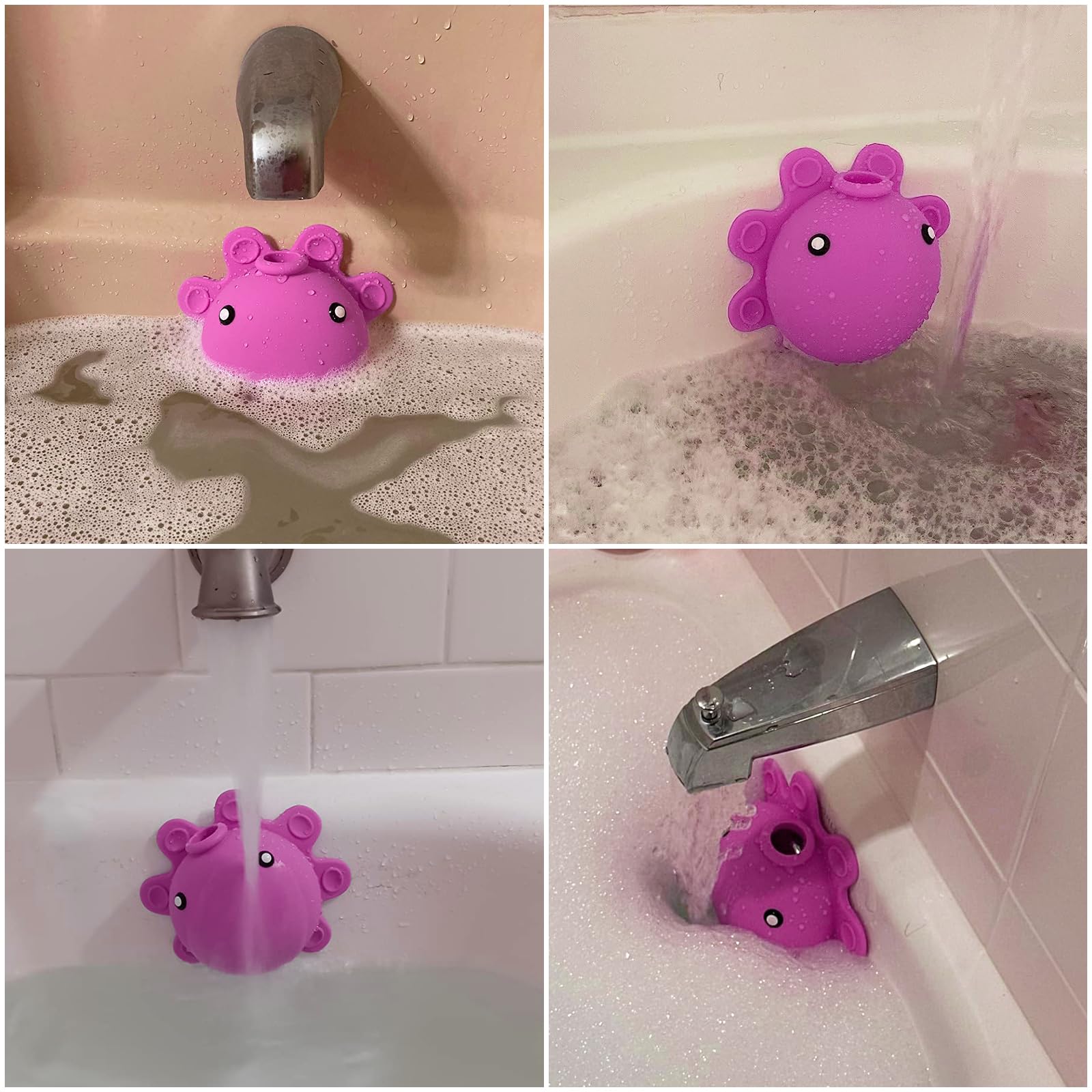 Bathroom Bathtub Overflow Drain Cover- Silicone Bath Tub Drain Cover, Tub Overflow Drain Stopper with Suction Cups, Adds Inches of Water for Deeper Bath, Cute Bathroom Accessories, Baby Blue