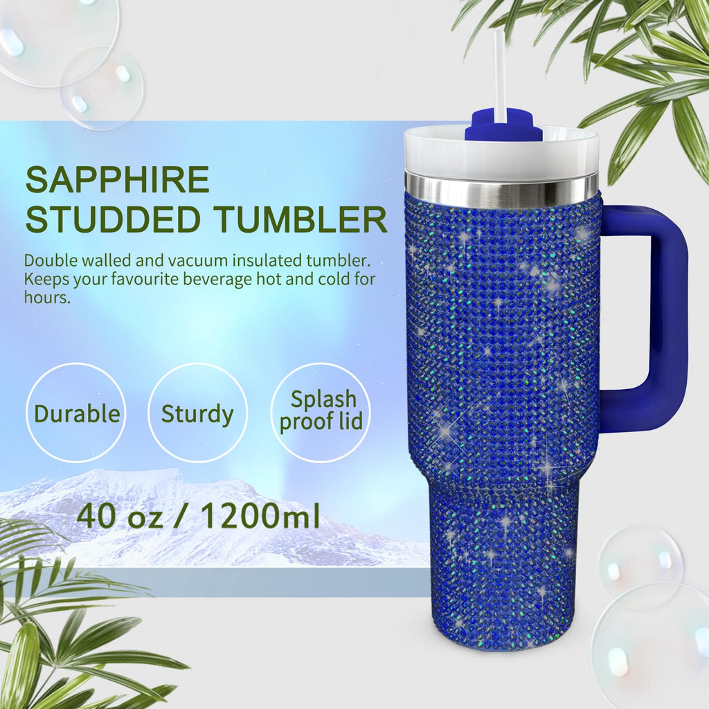 HWISDMIG 40oz Tumbler with Handle-Glitter Rhinestones Tumbler Bling Cups Stainless Steel Water Bottle Diamond Studded Tumbler for Women-Birthday Gifts for Women, Mom, Girlfriend (Amethyst)