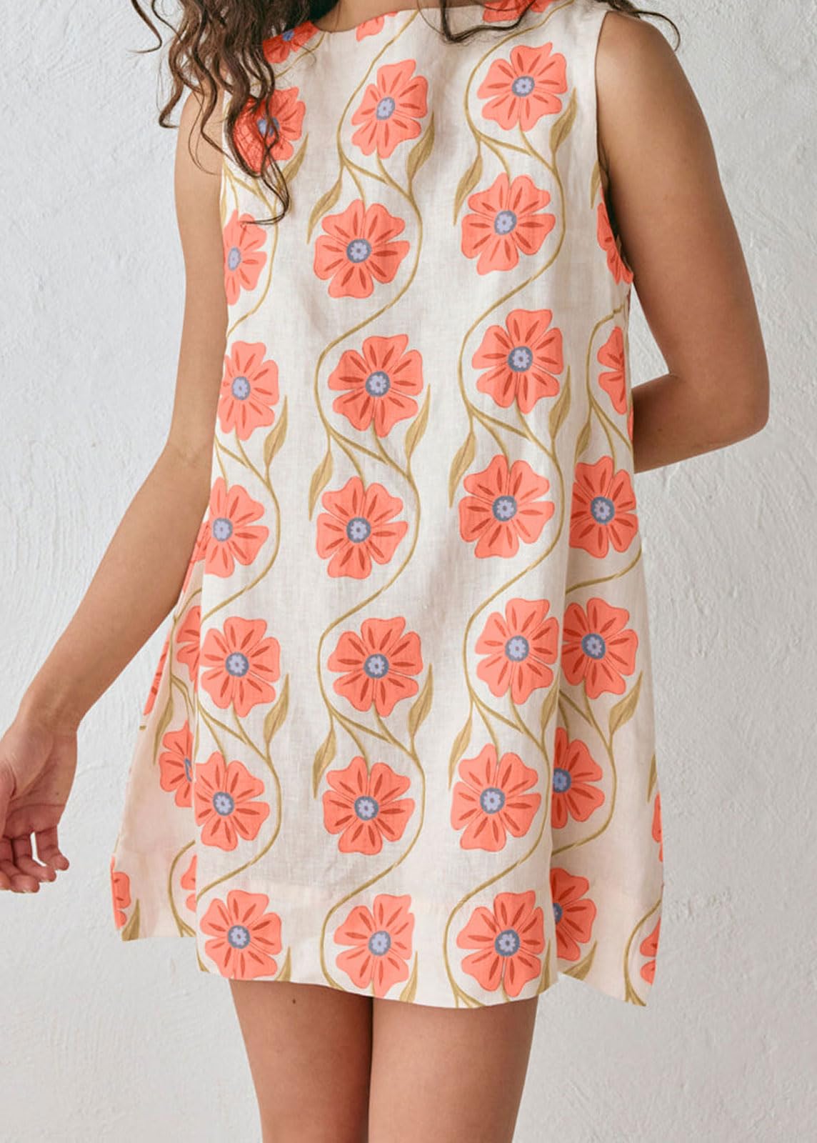 CHARTOU Women 2025 Summer Sleeveless Floral Short Shift Dress Cotton Linen Loose Tank Dress