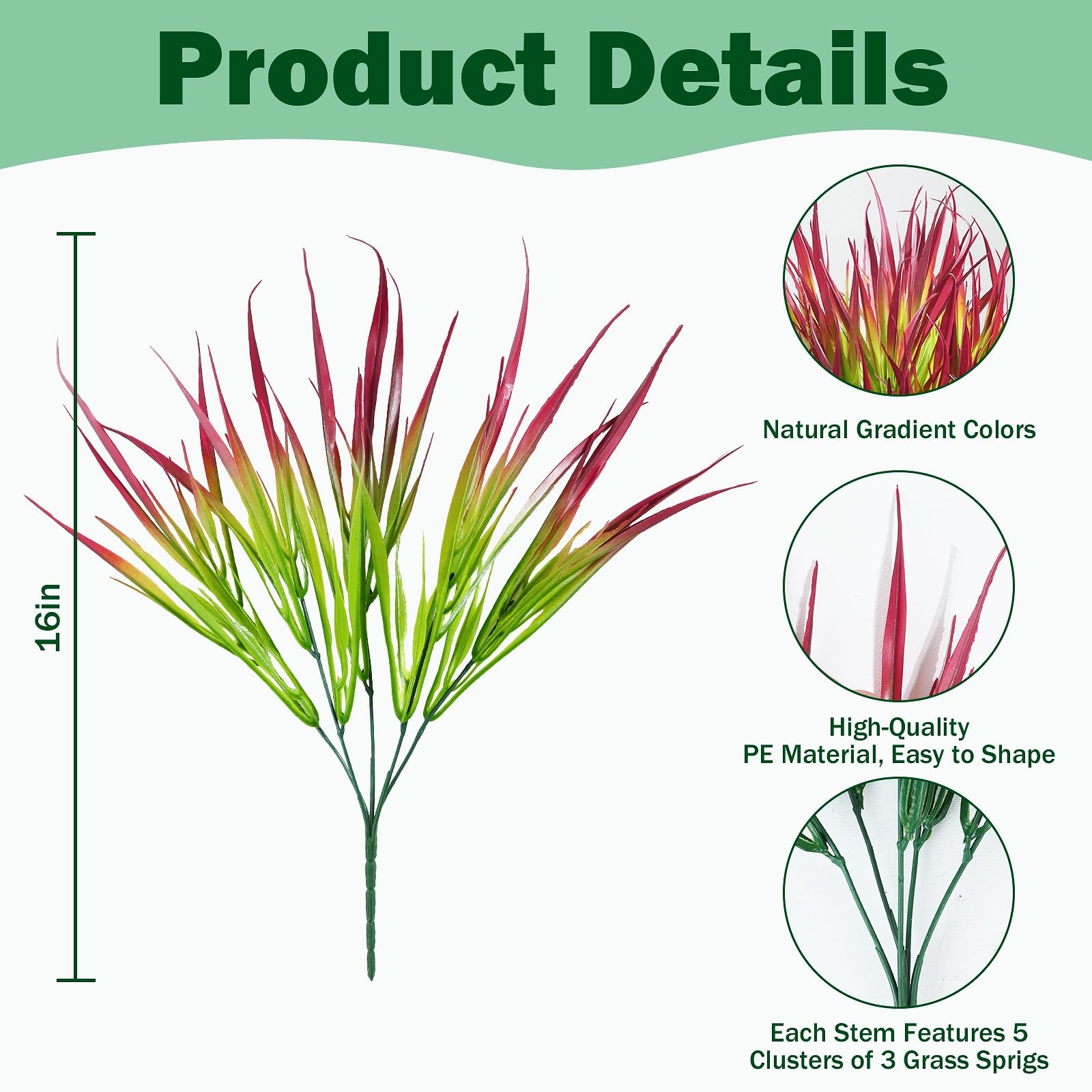 Uieke 28 Bundles Artificial Outdoor Plants UV Resistant Fake Grass Plants Faux Plastic Plants Greenery Shrubs for Home Garden Pathway Window Box Front Porch Cemetery Fall Decor, Autumn Red