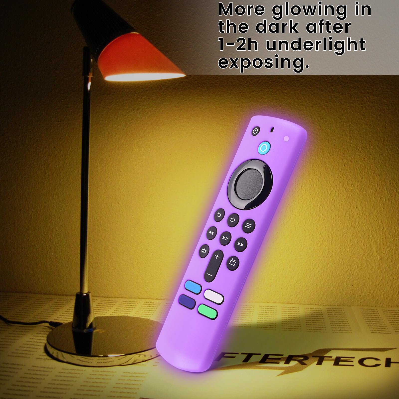 2-Pack Glowing Remote Cover, Silicone Protective Case with Lanyard, Glow Blue and Glow Purple, Compatible with Smart TV Remote Controller