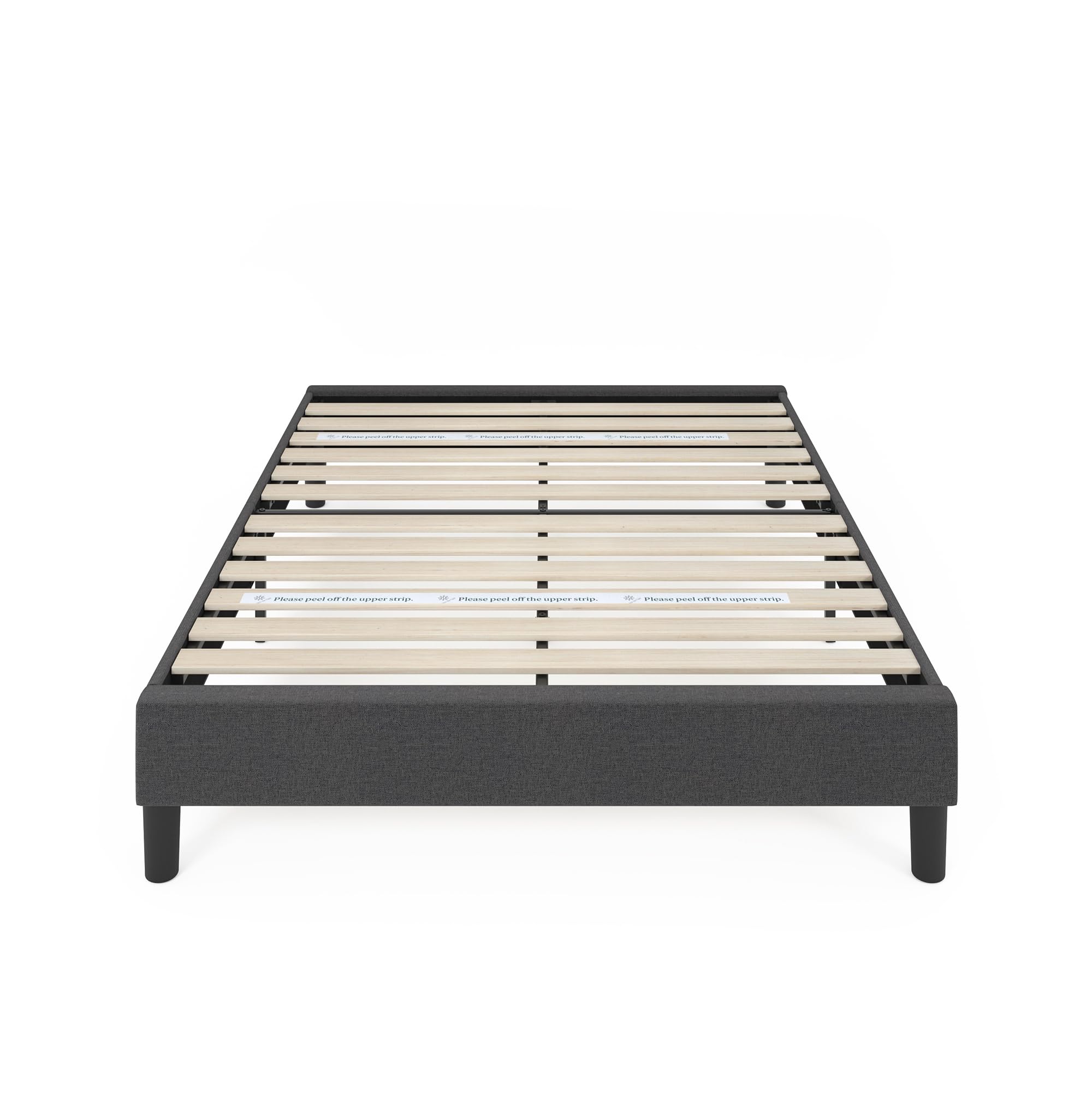 Zinus Curtis Upholstered Platform Bed Frame, Mattress Foundation, Wood Slat Support, No Box Spring Needed, Eco Friendly WonderBox (TM) Packaging, Dark Grey, Full