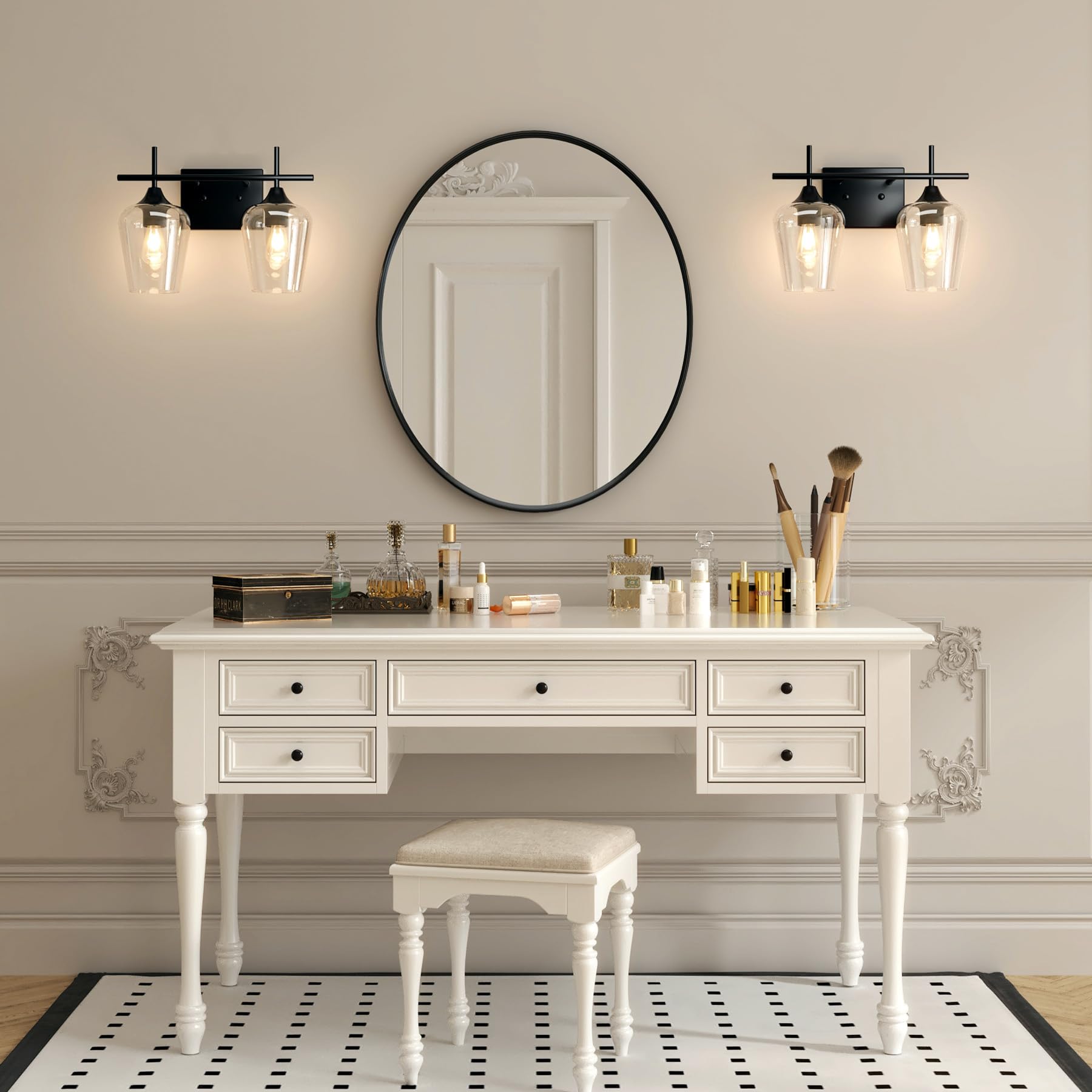 VONLUCE Bathroom Vanity Light, 2 Light Bathroom Light Fixture Over Mirror, Bathroom Wall Lamp with Clear Glass, Modern Brushed Nickel Vanity Lighting fixtures for Bathroom, Bedroom, Hallway