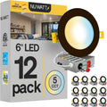 NUWATT 12 Pack 6 Inch Ultra-Thin Bronze LED Recessed Lighting, 5CCT 2700K/3000K/3500K/4000K/5000K Selectable, High Brightness 1050 Lumens, Dimmable Canless Slim Wafer Light, IC Rated, Metal J-Box, ETL