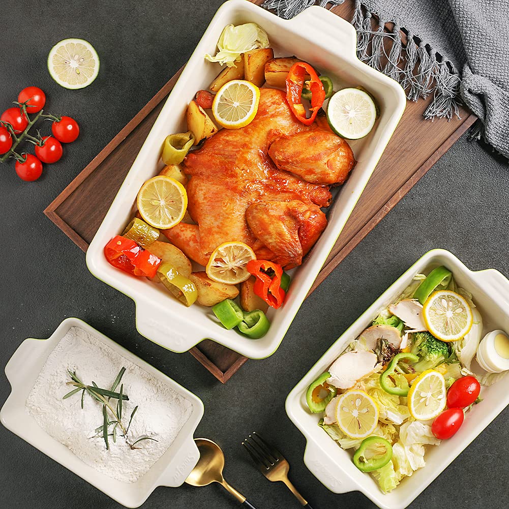 Sweejar Ceramic Bakeware Set, Rectangular Baking Dish for Oven Lasagna Pans for Cooking, Kitchen, Cake Dinner, Banquet and Daily Use, 11.8 x 7.8 x 2.76 Inches of Casserole Dishes (Beige)