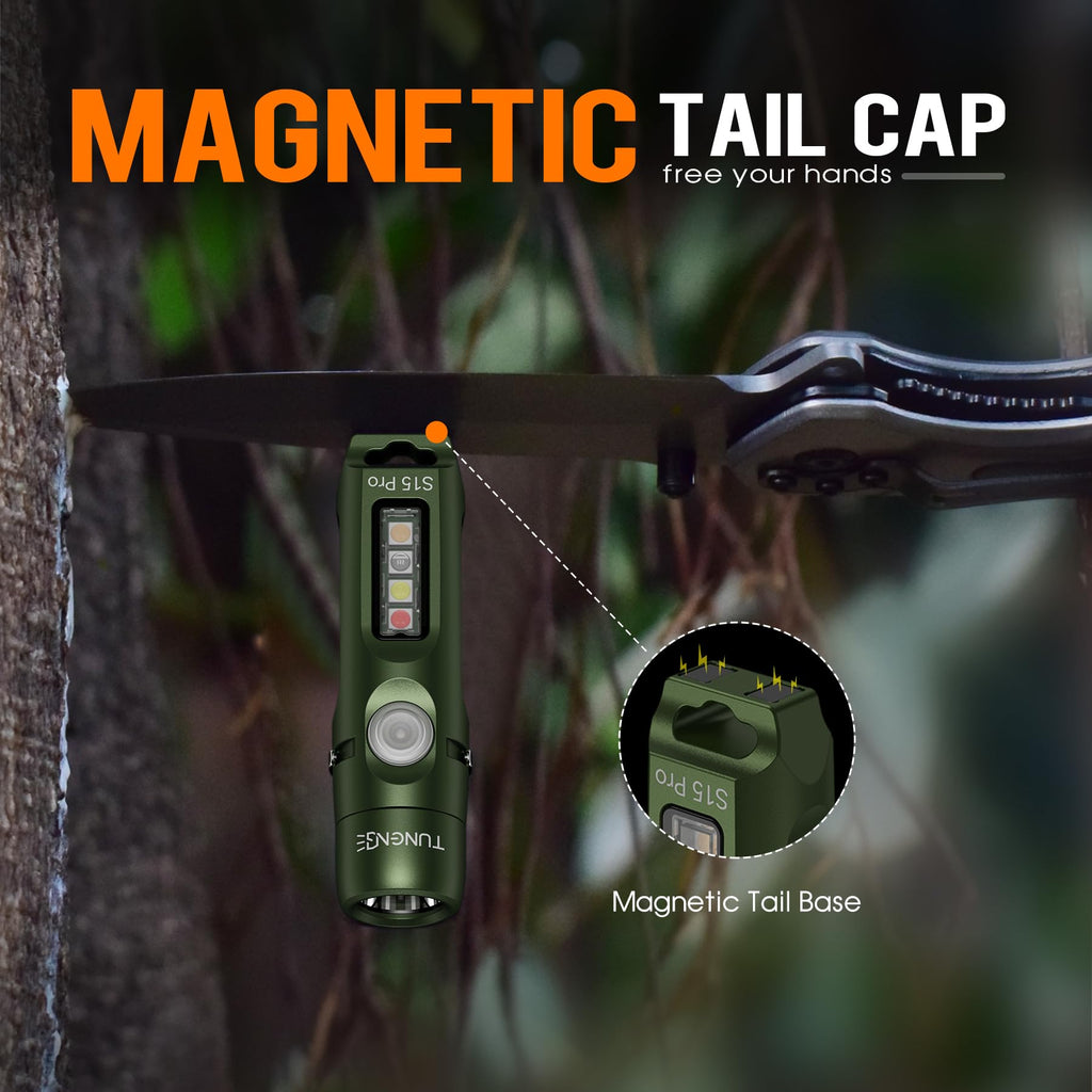 S15PRO-TK 7075 Aluminum Keychain Flashlight Rechargeable, 750 Lumens EDC Mini Flashlight, Pocket Light with 5 Side Light + Screwdriver & Quick-Release Tail Cap for Emergencies, Maintenance, Khaki