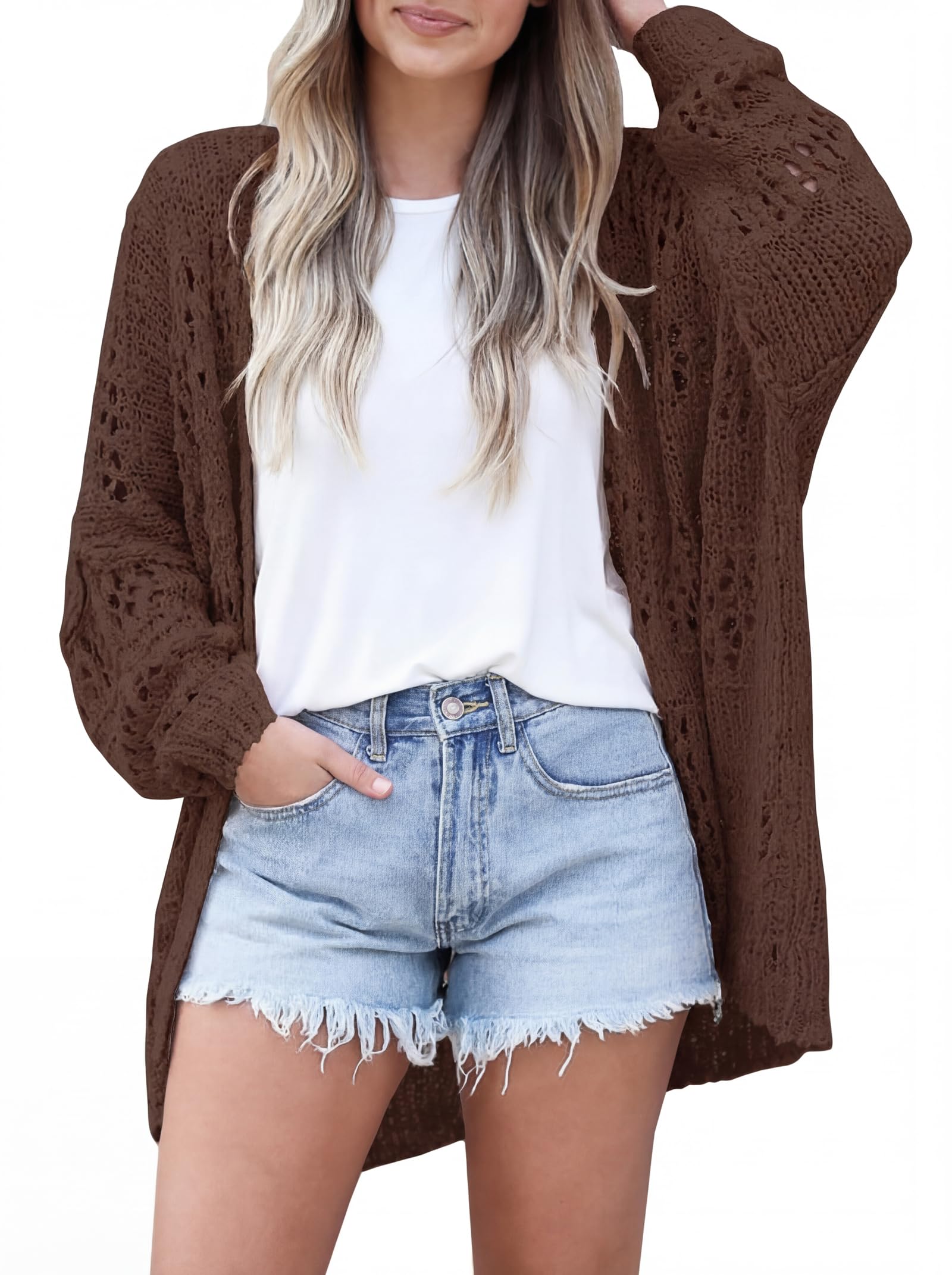GRECERELLE Summer Crochet Cardigan Sweaters for Women | Lightweight, Open Front, Oversized, Boho Knit, Openwork, kimono Cover Up