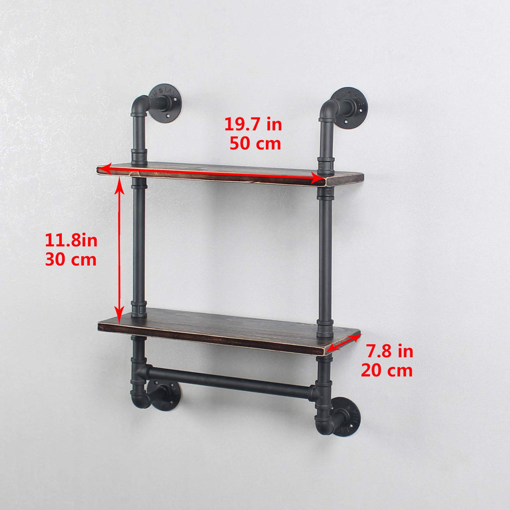 MBQQ Industrial Pipe Shelf Bathroom Shelves Wall Mounted,19.6in Rustic Wood Shelf with Towel Bar,1 Tier Farmhouse Towel Rack,Pipe Shelving Floating Shelves Towel Holder,Black & White