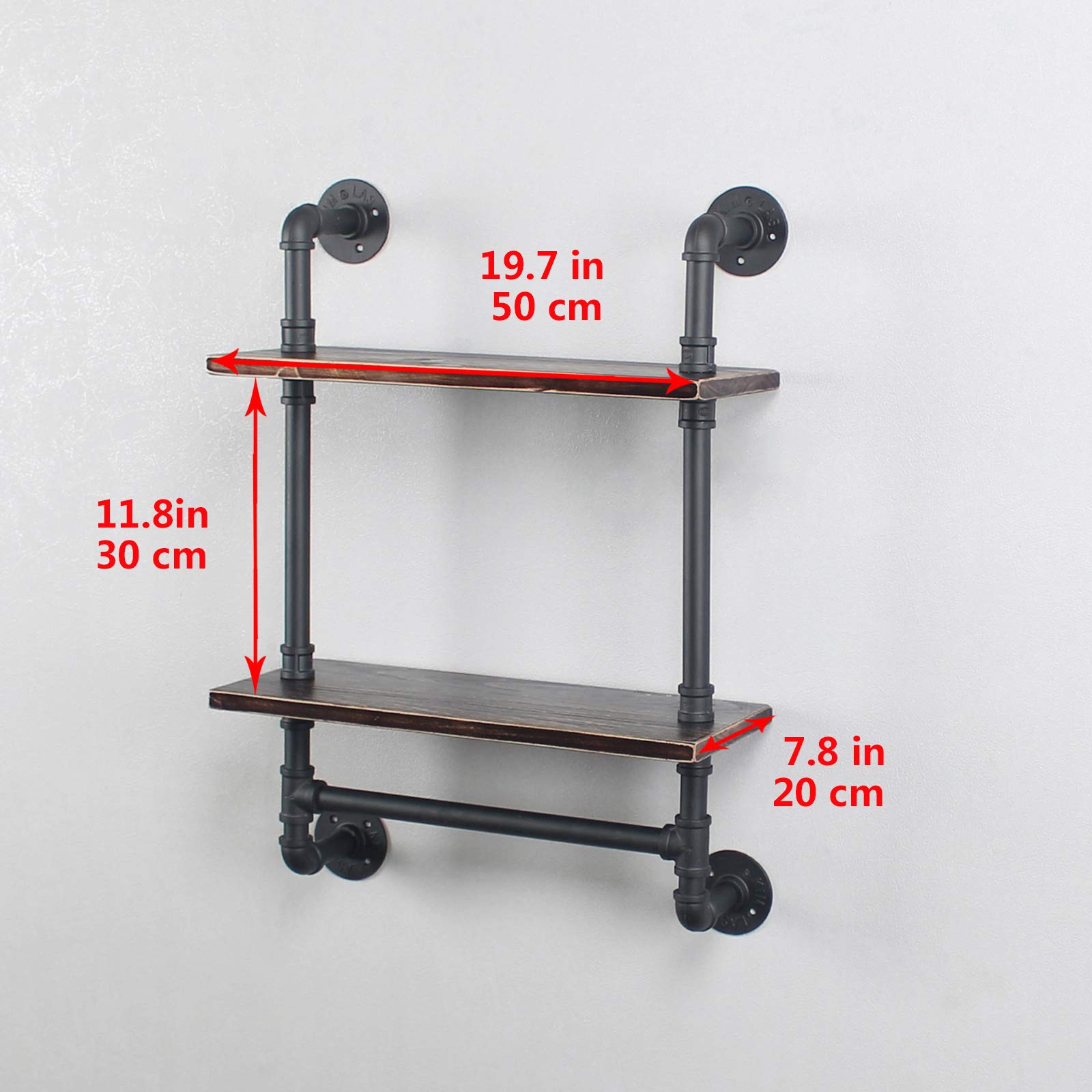 MBQQ Industrial Pipe Shelf Bathroom Shelves Wall Mounted,19.6in Rustic Wood Shelf with Towel Bar,1 Tier Farmhouse Towel Rack,Pipe Shelving Floating Shelves Towel Holder,Black & White