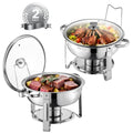 VEVOR Chafing Dish Buffet Set, 5 Qt 4 Pack, Stainless Steel Chafer with 4 Full Size Pan, Round Catering Warmer Server with Glass Lid Water Pan Folding Stand Fuel Holder, for Wedding Banquet, Gold