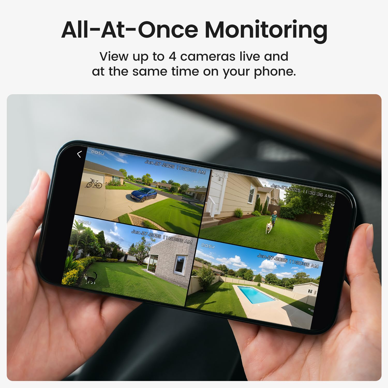 aosu Solar Security Cameras Wireless Outdoor, 2Mins DIY Installation, No Subscription Required Cameras for Home Security System, Local Storage, 2K Color Night Vision, 2.4&5GHz WiFi, 2 Cam-kit