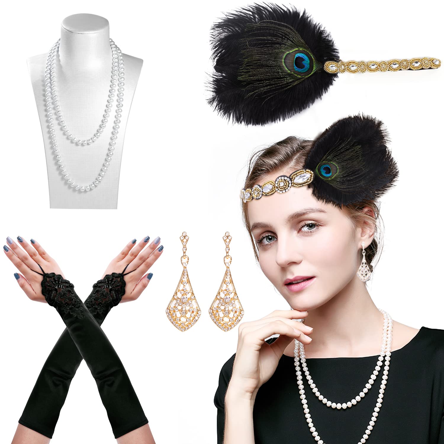 Cridoz Flapper Accessories for Women - 1920s Gatsby & Roaring 20s Style