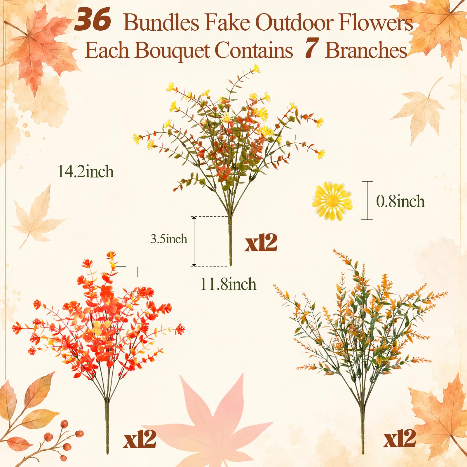 MACTING 12 Bundles Artificial Fall Lavender Flowers for Outdoors, UV Resistant Fake Outdoor Plants, Faux Autumn Greenery Shrubs for Planters Porch Patio Garden Yard Outside Thanksgiving Decorations