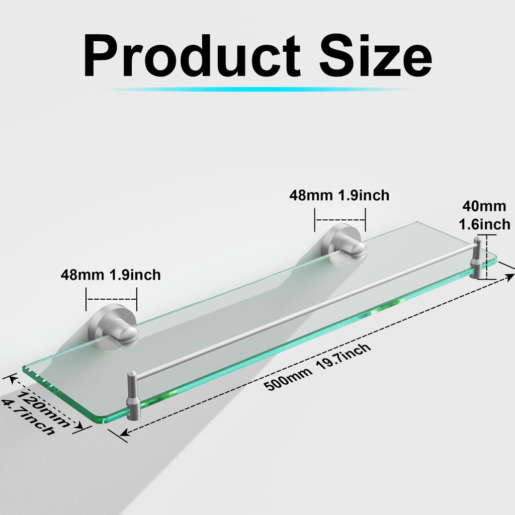 Glass Bathroom Shelves,Brushed Gold Floating Shelves for Wall Rectangular Modern Stainless Steel Glass Shelf for Bathroom Shelves wall Mounted 16 Inch