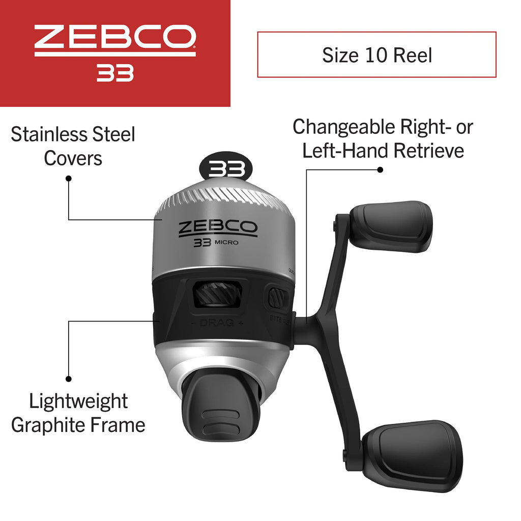 Zebco 33 Spincast Fishing Reel, Changeable Right or Left-Hand Retrieve, Built-in Bite Alert, All-Metal Gears, Pre-Spooled with Zebco Cajun Line