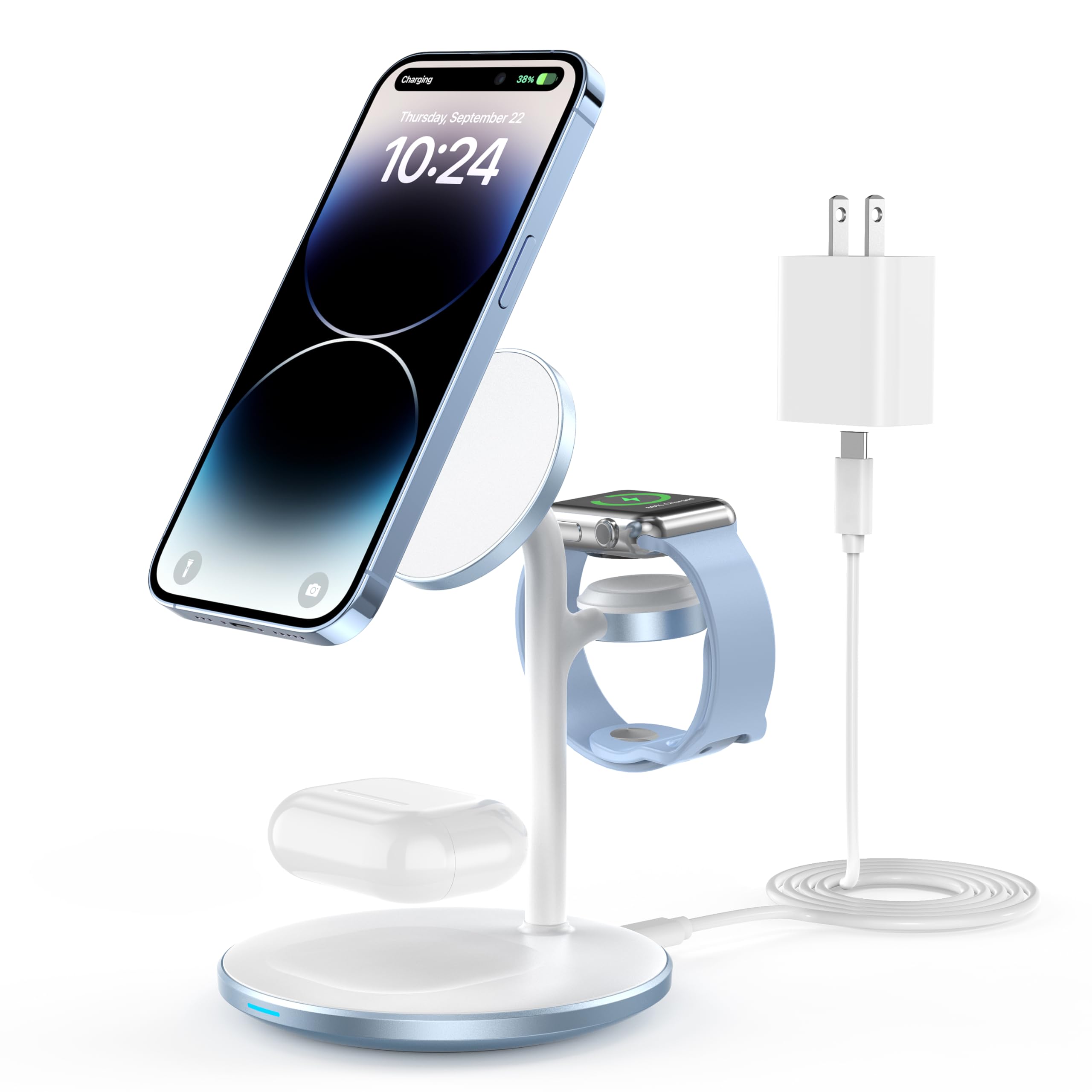XooFly 3 in 1 Wireless Charging Station for Apple Devices, Fast Wireless Mag-Safe Charger Stand with 20W Adapter for iPhone 17/16 15 14 13 12 Pro Max/Pro/Plus/Air/Mini, iWatch, AirPods (Black)