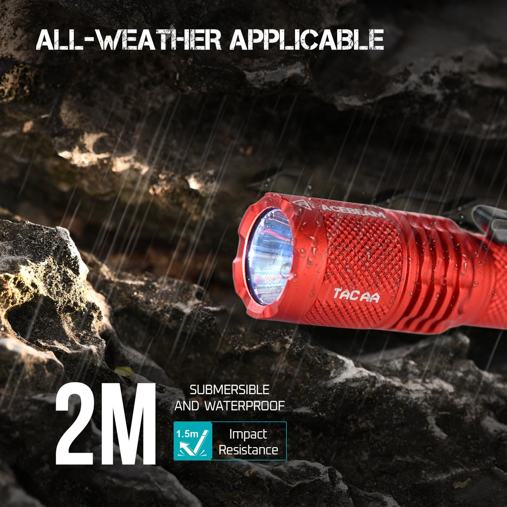 ACEBEAM TAC AA 2.0 Longest-Range AA Flashlight 360 Meters, 900 High Lumens Tactical EDC Flashlight Rechargeable, 6 Modes Pocket LED Flashlight, Super Bright Small Mini Flashlight, Red Color