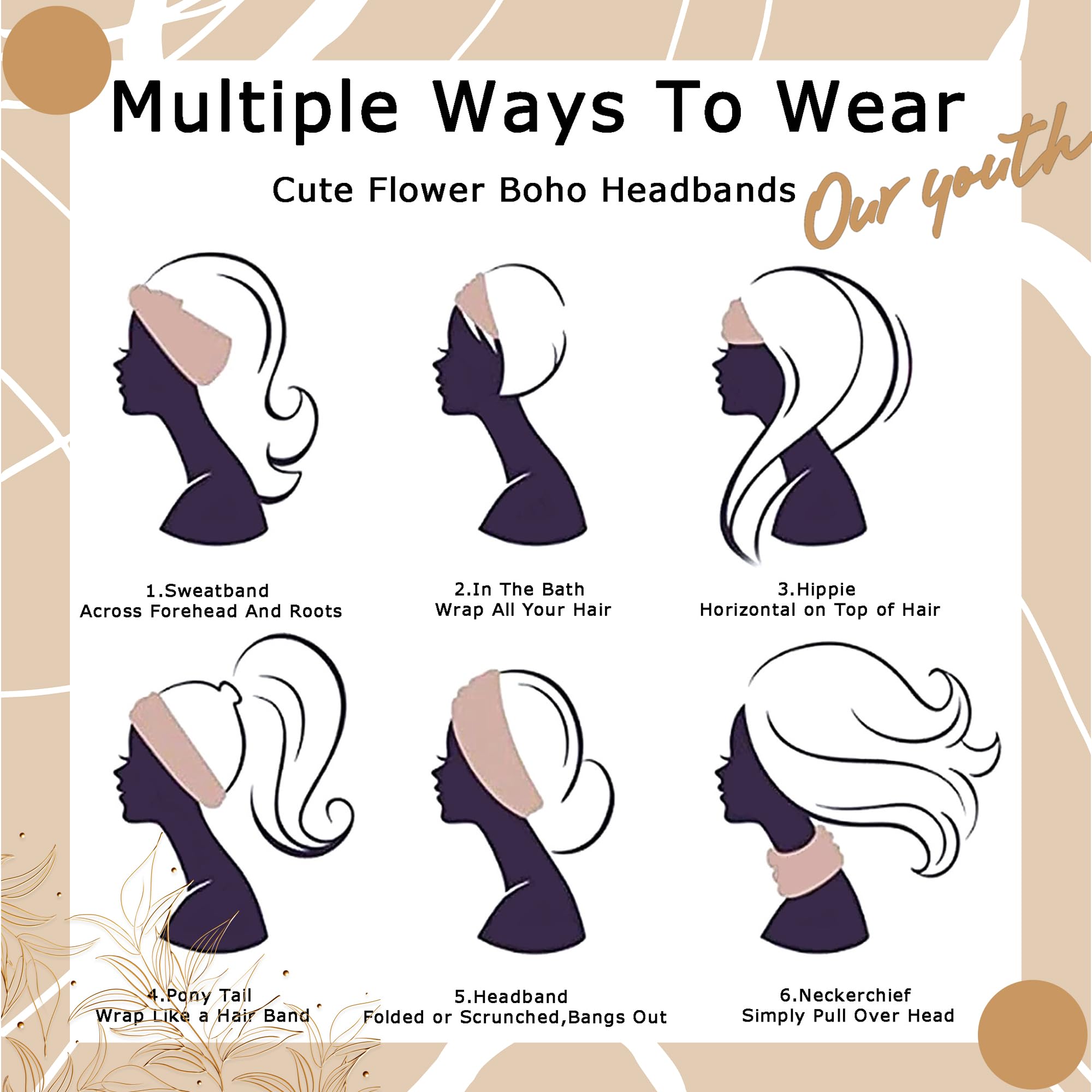Boho Headbands For Women Fashion Stretch Wide Hair Bands Knoted Turban Head Bands Yoga Running Sweatband Elastic Headband Stylish Wrap Headbands Hair Accessories for Teen Girls 4 Pack