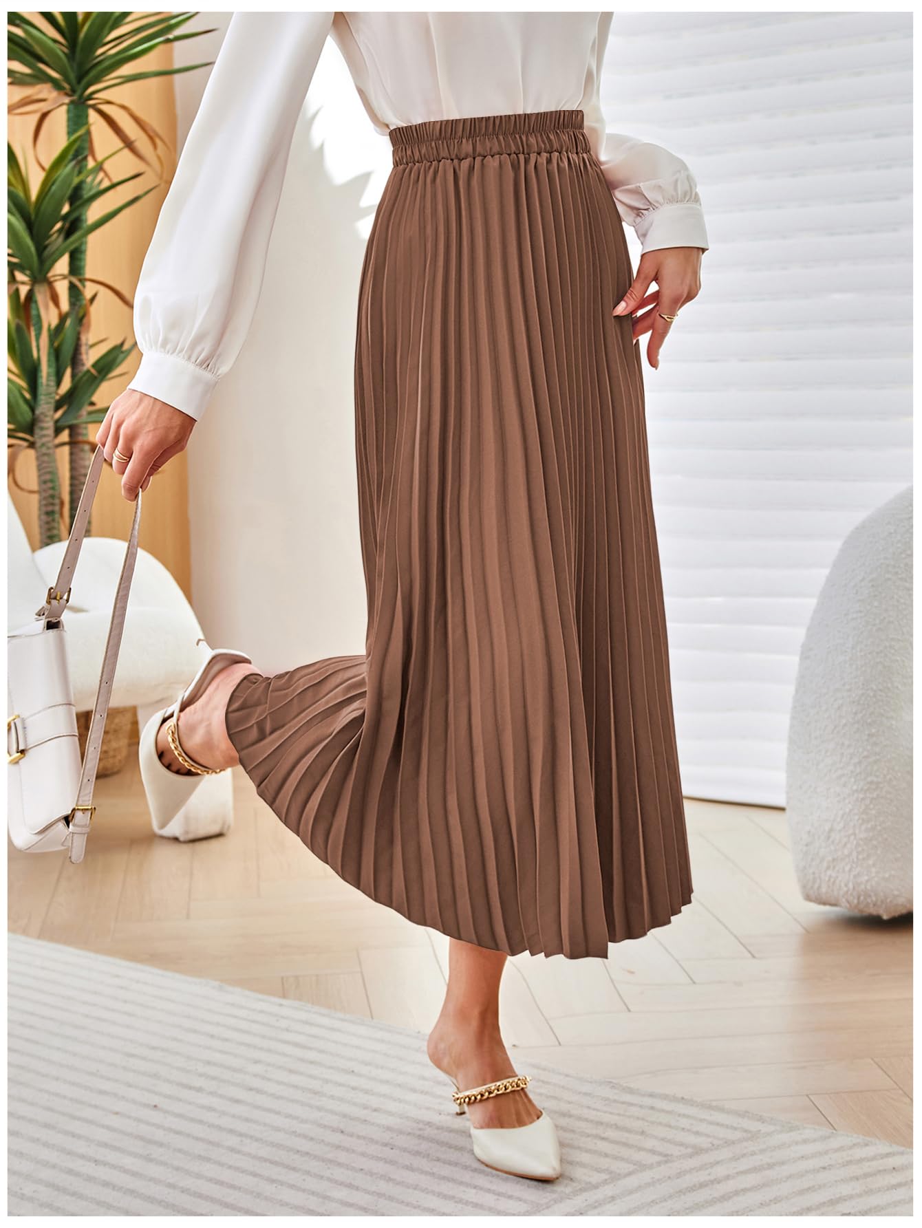 SweatyRocks Women's Casual Solid Longline Pleated Long Skirt