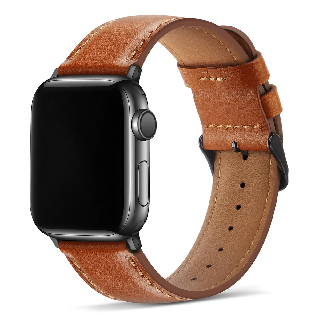 Tasikar Bands Compatible with Apple Watch Band 42mm (Series11/10) 41mm 40mm 38mm Men Genuine Leather Replacement Bands Compatible with Apple Watch SE Series 11 10 9 8 7 6 5 4 3, Black