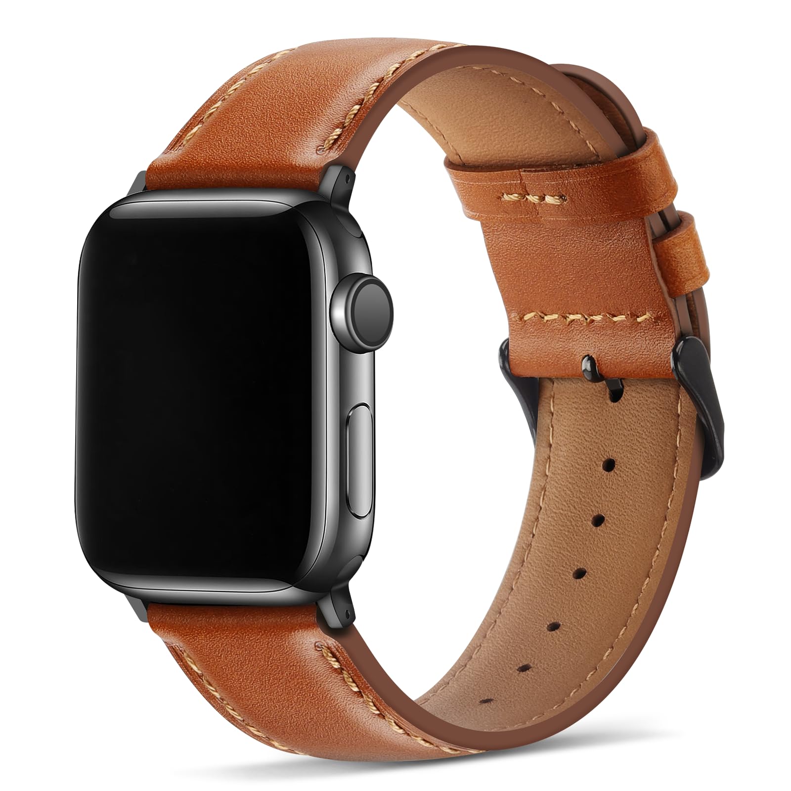 Tasikar Bands Compatible with Apple Watch Band 42mm (Series11/10) 41mm 40mm 38mm Men Genuine Leather Replacement Bands Compatible with Apple Watch SE Series 11 10 9 8 7 6 5 4 3, Black