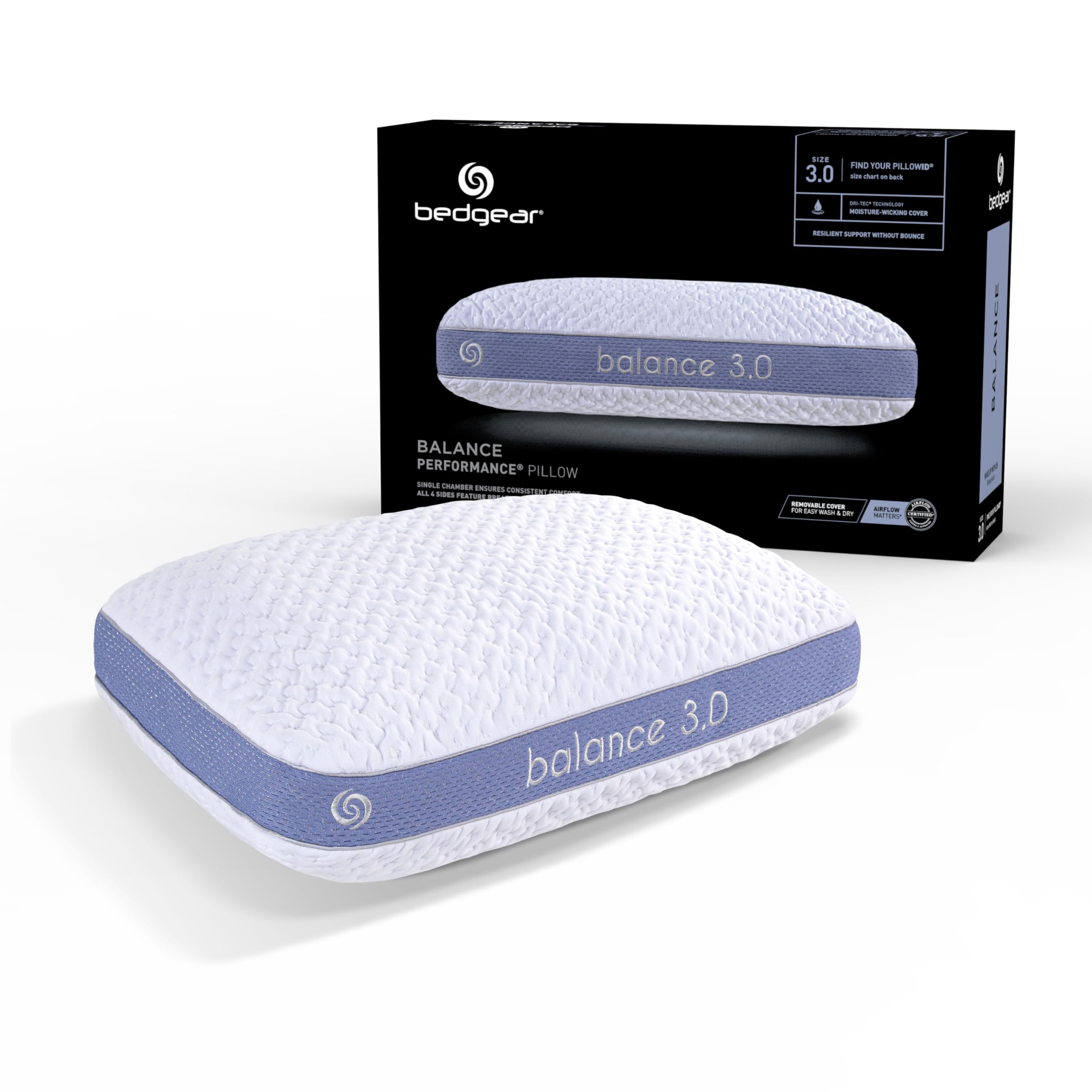 Bedgear Balance 1.0 Performance Pillow, Medium Support Bed Pillow for All Sleep Positions | Boost Blend Fill with Responsive Comfort & Air-X Mesh Ventilation | Washable Hypoallergenic Pillow