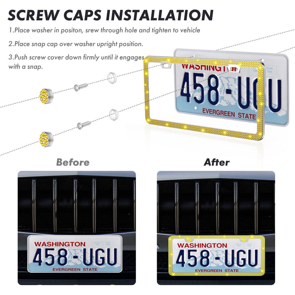QiqaMole 2 Pack License Plate Frame Include 1 Silicone License Plate Frame and 1 Crystal License Plate Cover with Rhinestone Crystal Diamond Screw Set Car Bling License Plate Frame (Black + AB Color)