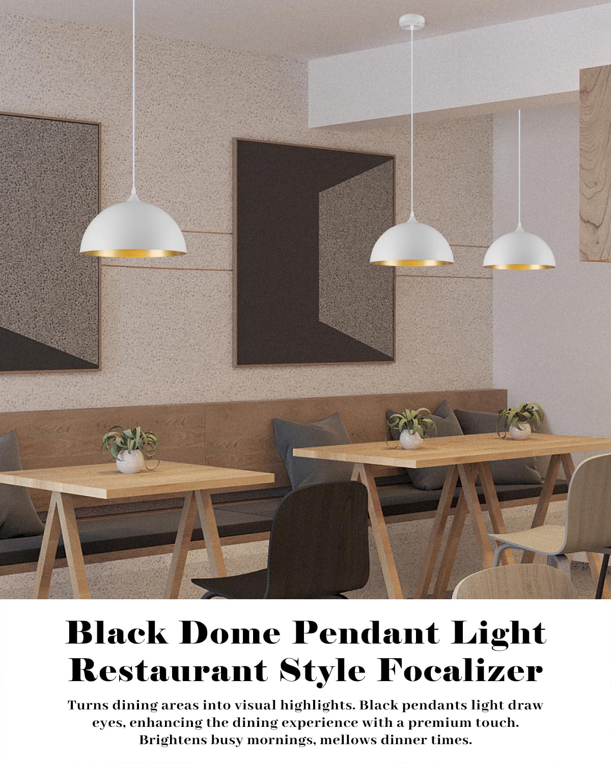 White Pendant Lights, 11.8 inch Pendant Lights Kitchen Island, Farmhouse Pendant Light Fixtures (White Inside), Industrial Pendant Lighting for Dining Room, Bedroom, Hallway (1 Pack)