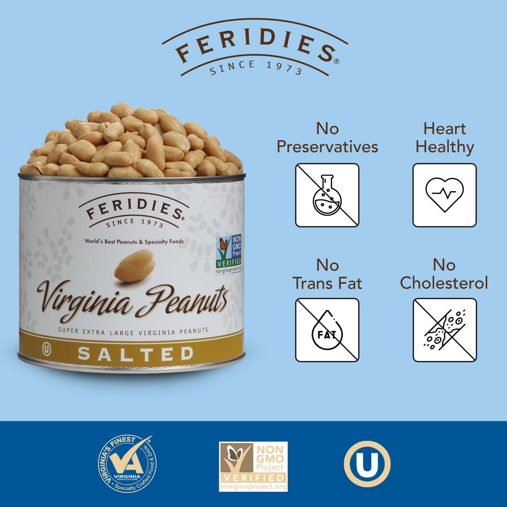 FERIDIES Honey Roasted Extra Large Giant Virginia Peanuts, 18oz Vacuum Can, Gourmet Snack 18oz (Pack of 1)