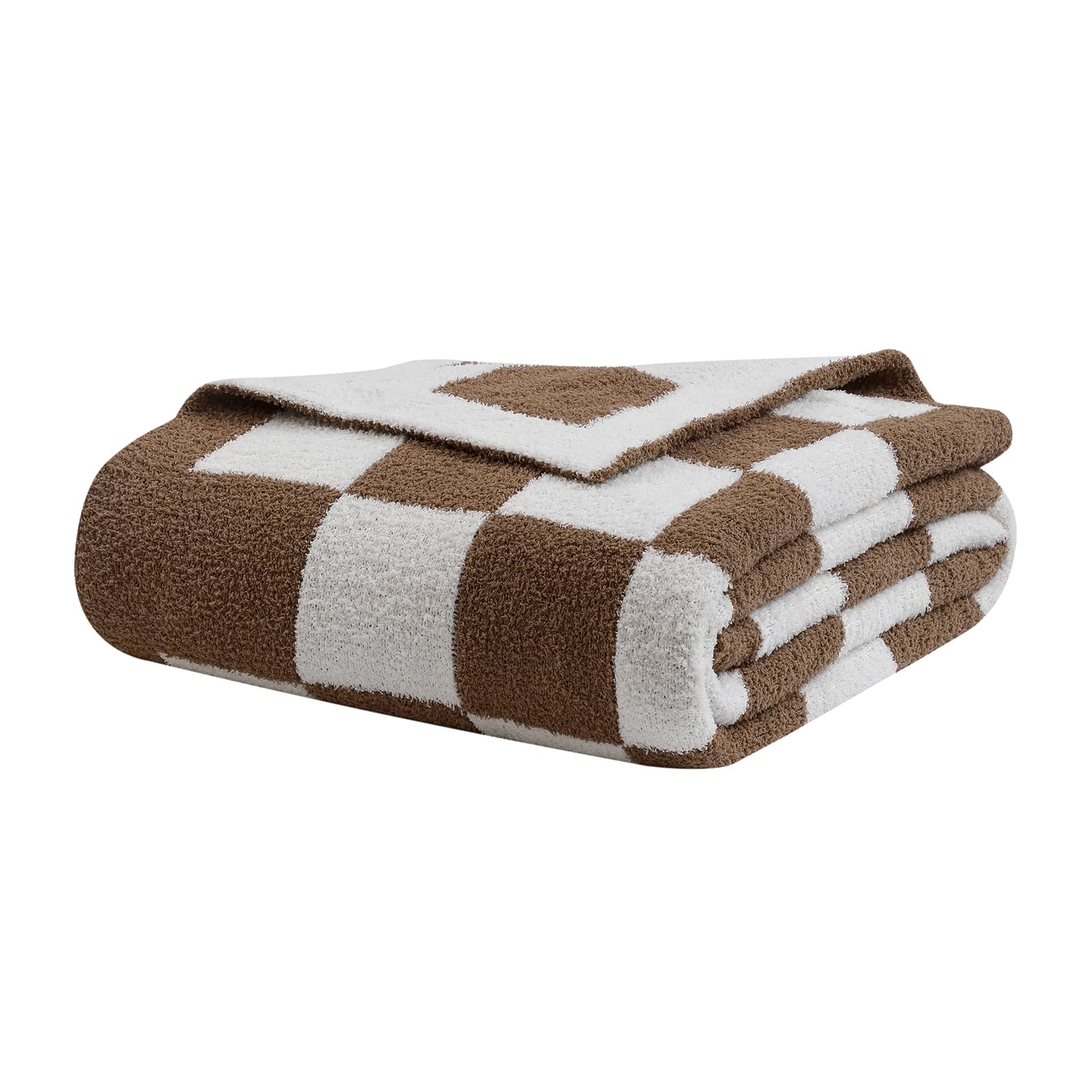 bearberry Fuzzy Checkerboard Grid Throw Blanket Soft Cozy Warm Microfiber All Season Blanket Decor for Couch Sofa Bed Travel Home (Avocado Green, 50''x60'')