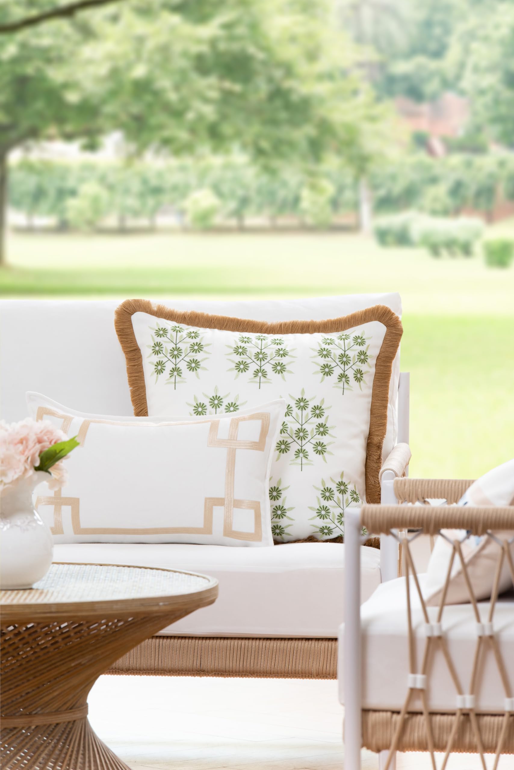 Hofdeco Premium Coastal Patio Indoor Outdoor Lumbar Pillow Cover Only, 12"x20" Water Repellent for Backyard, Couch, Baby Blue Green Floral with Piping