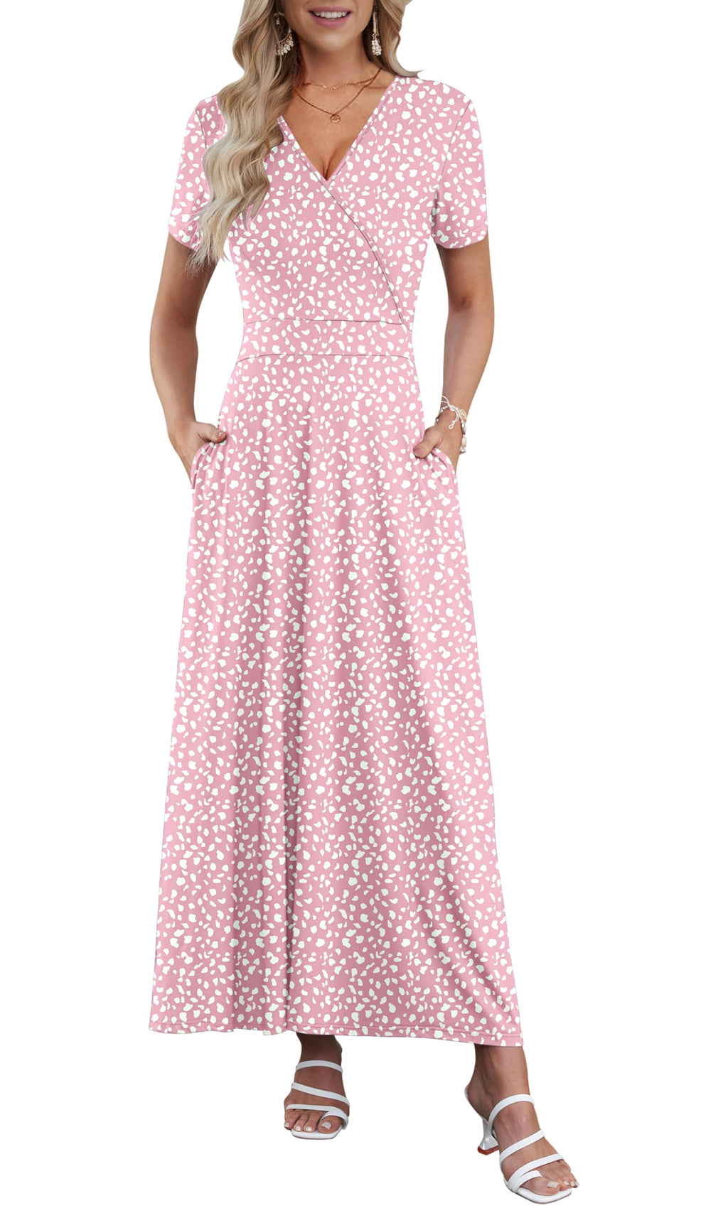AUSELILY Maxi Dresses for Women Ankle Length Floral Print Beach Long Flowy Dress with Pockets