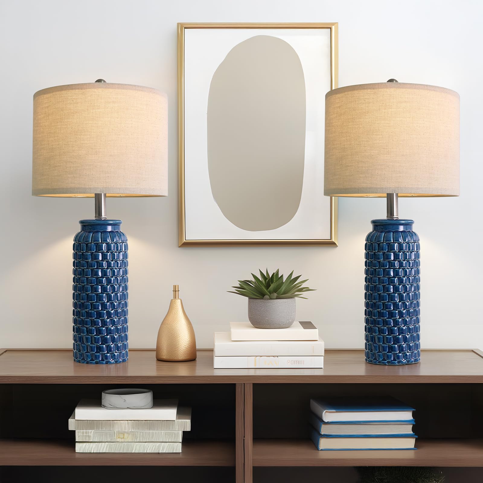 USumkky 20.5" Gold Modern Ceramic Bedside Lamp Set of 2 for Bedroom Decor Farmhouse Table Lamp for Living Room Office Dorm