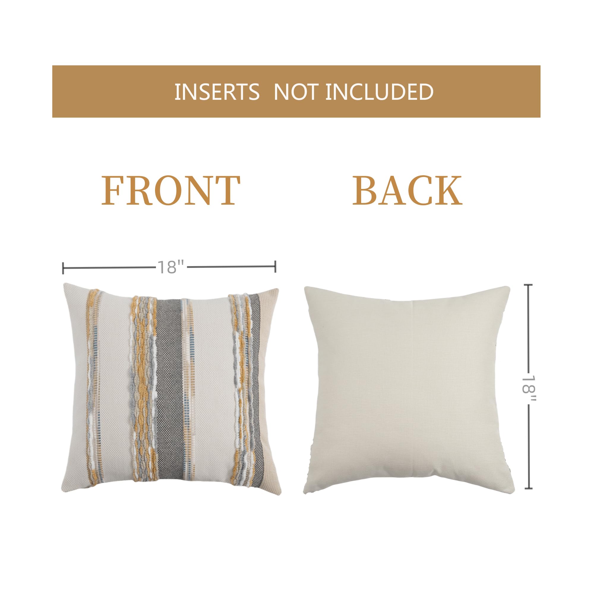 Boho Pillow Covers 18x18 Set of 2 for Couch-Modern Farmhouse Sofa Decorative Throw Pillow Covers Textured Chenille Cushion Covers Outdoor Netural Bohemian Pillow Cases Square