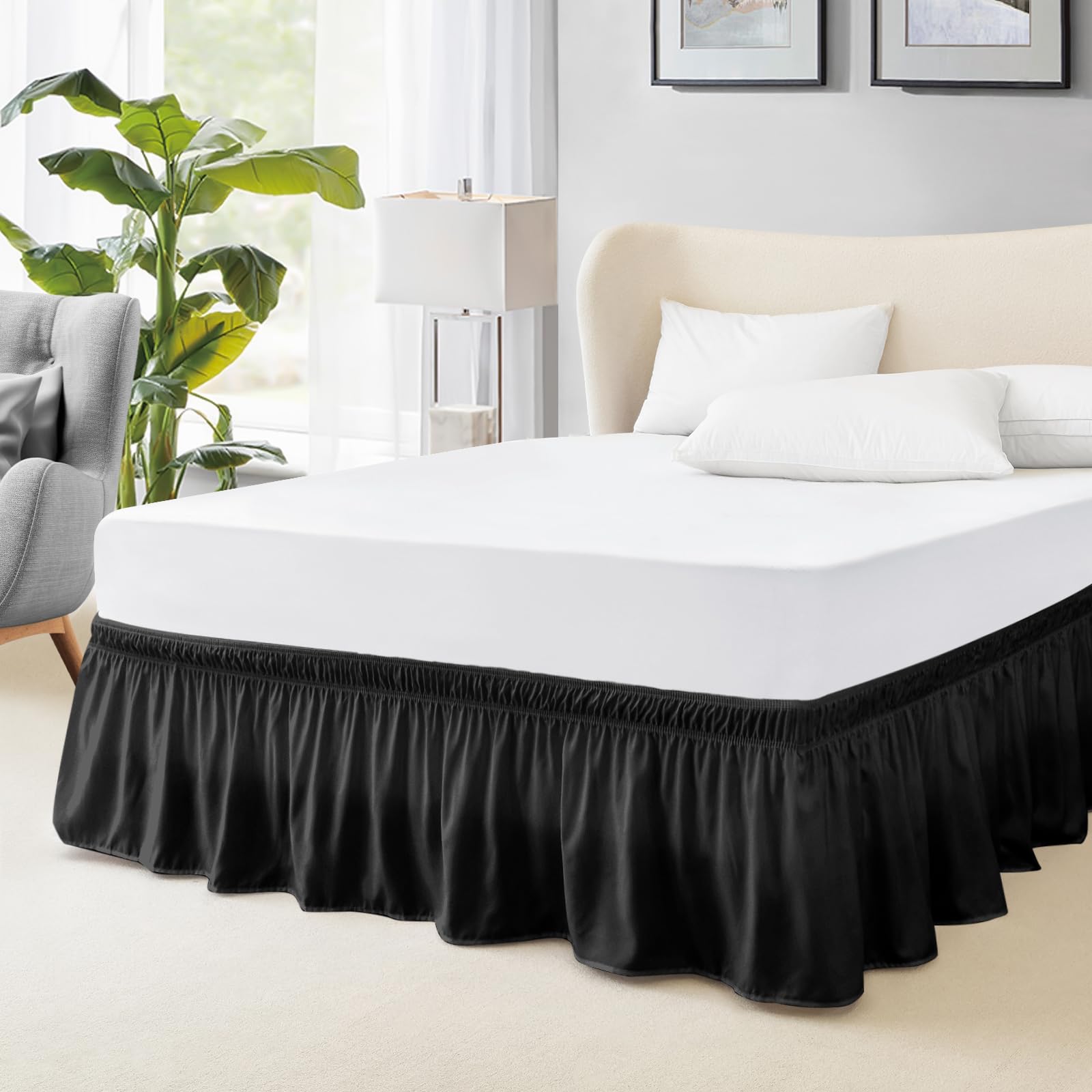 FreshCulture Twin Bed Skirt, Elastic Wrap Around Bed Skirt Twin Bed, Easy Fit with 15-Inch Tailored Drop, Hotel Quality Bed Skirts for Adjustable Bed (Beige)