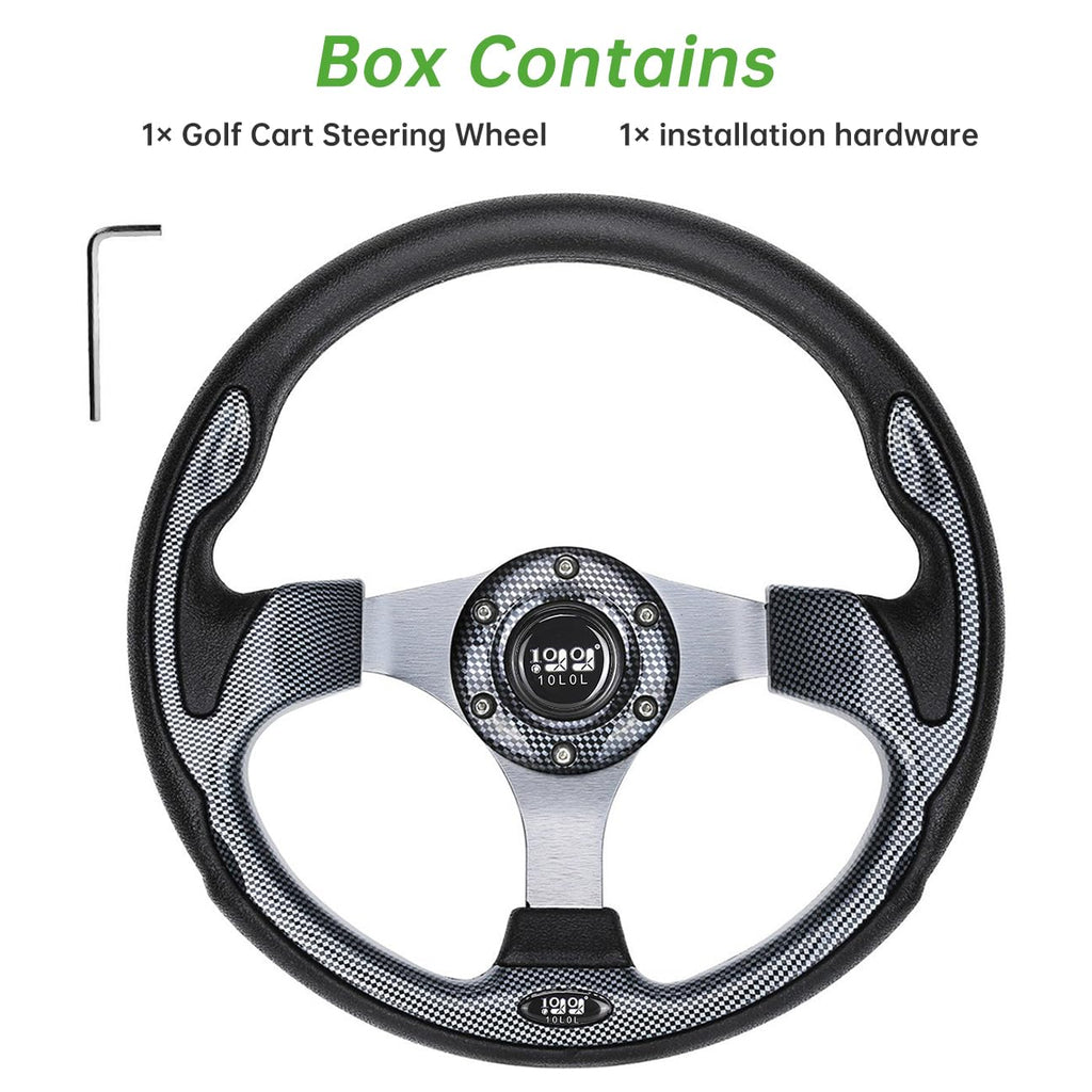 10L0L Golf Cart Steering Wheel, 13' Universal Fit for EZGO TXT/RXV, Club Car DS/Precedent, Yamaha G2-G29 (Carbon Black)