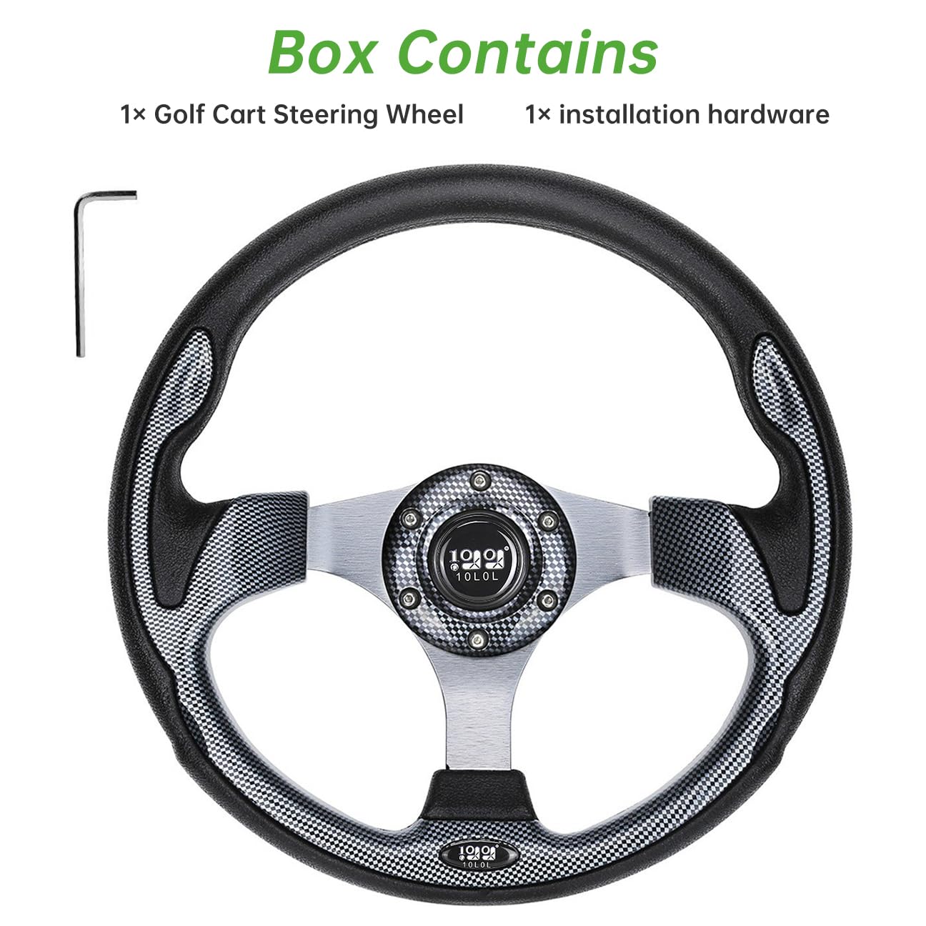 10L0L Golf Cart Steering Wheel, 13' Universal Fit for EZGO TXT/RXV, Club Car DS/Precedent, Yamaha G2-G29 (Carbon Black)