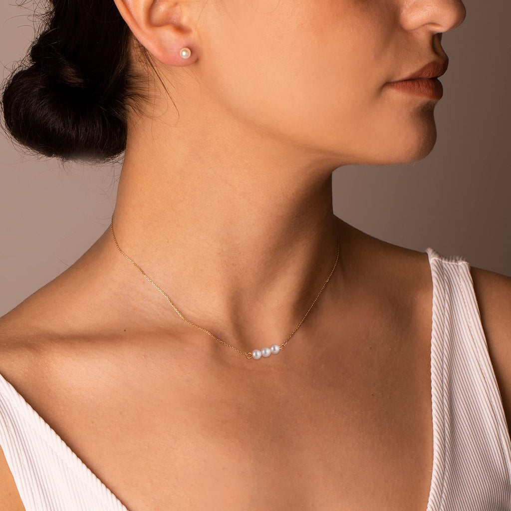 Pearl Necklaces for Women,14K Real Gold Plated Dainty Cute Pearl Necklace for Women Handmade Pearl Chain Necklace Everyday Jewelry Gift