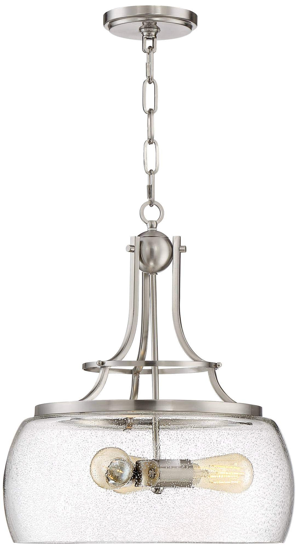 Franklin Iron Works Charleston Satin Nickel Pendant Chandelier 16" Wide Rustic Farmhouse Seeded Clear Glass LED 3-Light Fixture for Dining Room House Foyer Entryway Kitchen Bedroom Living Room