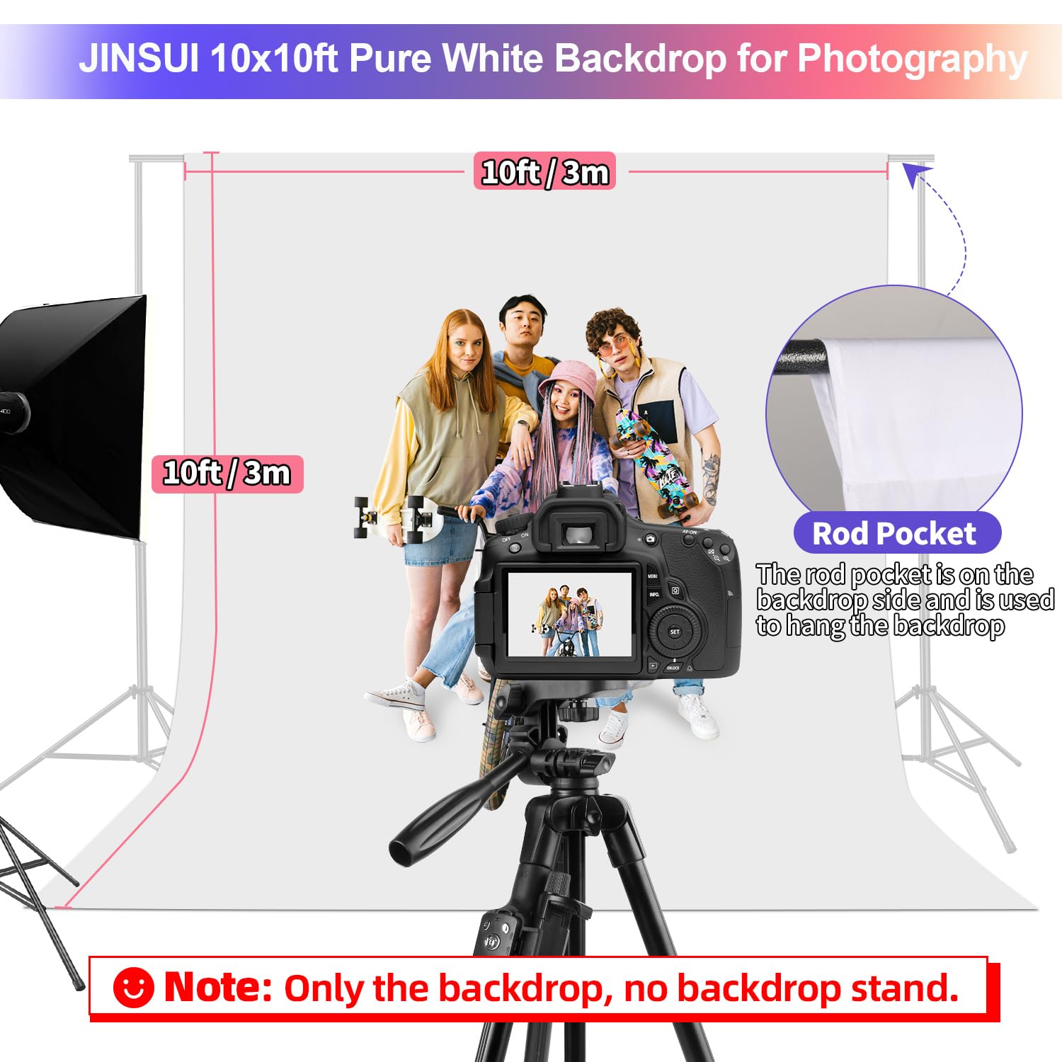Black Backdrop 10x10ft, Photo Backdrop Curtain for Photoshoot, Pure Photographic Studio Backgrounds, Thick Polyester Fabric Photography Black Screen for Party Portraits Video Recording (Backdrop Only)
