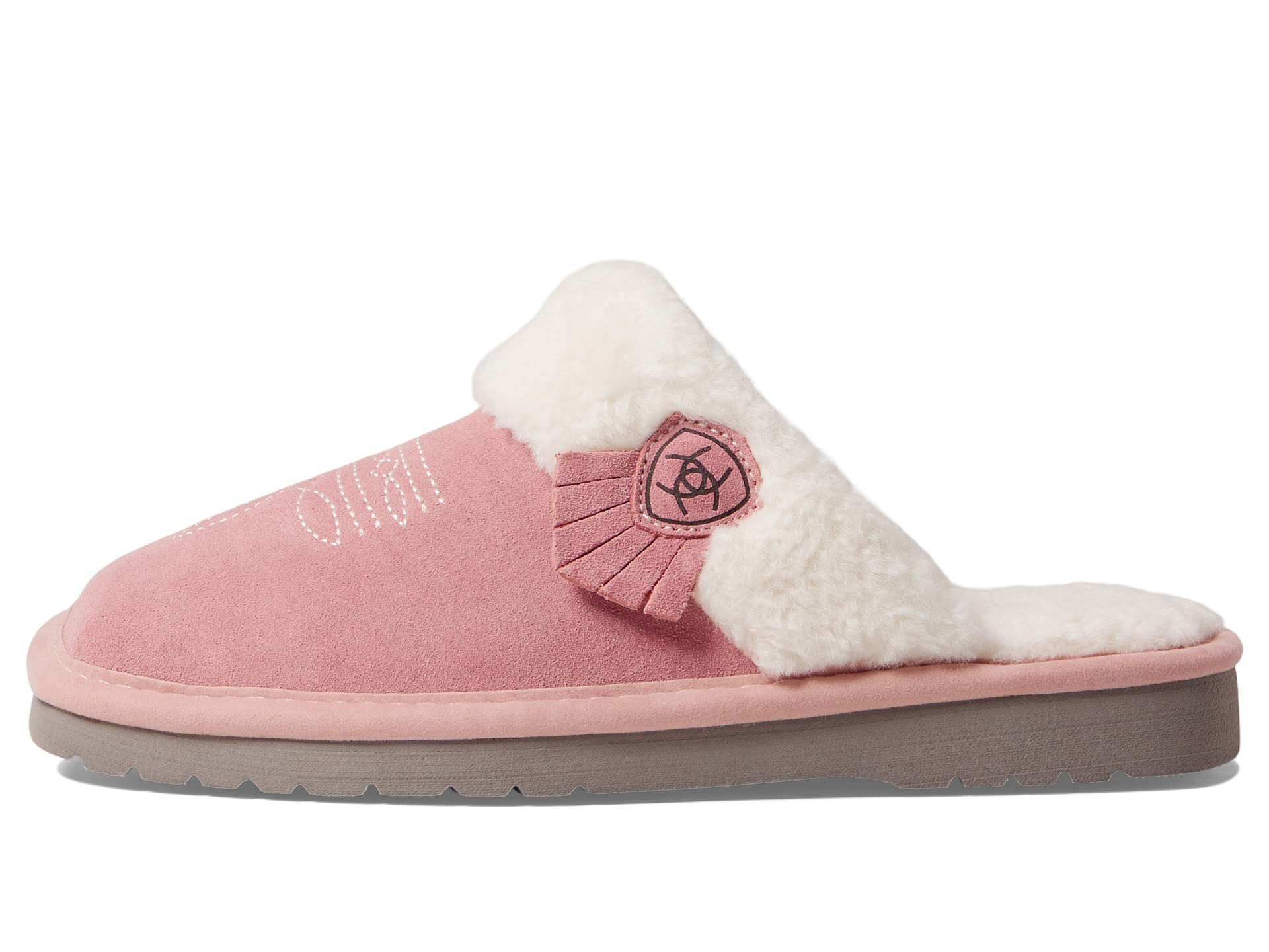 ARIAT Women's Jackie Square Toe Warm Soft Genuine Suede Leather Indoor Outdoor Slippers with Plush Collar