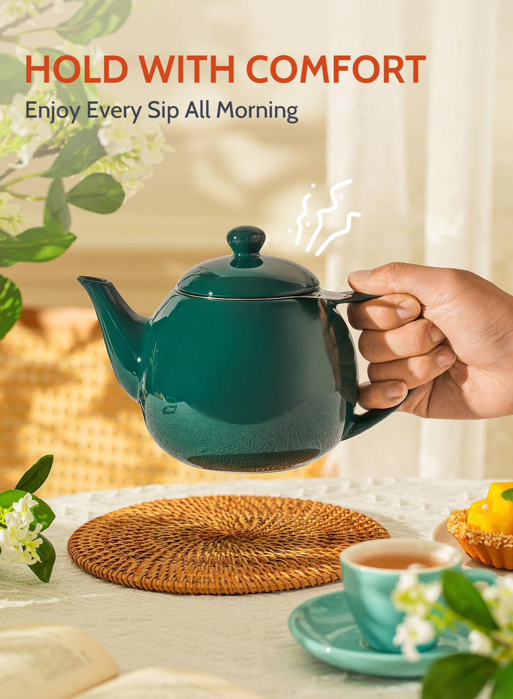 Sweese Porcelain Teapot 27 oz with Infuser for Loose Leaf Tea, Bluish Grey