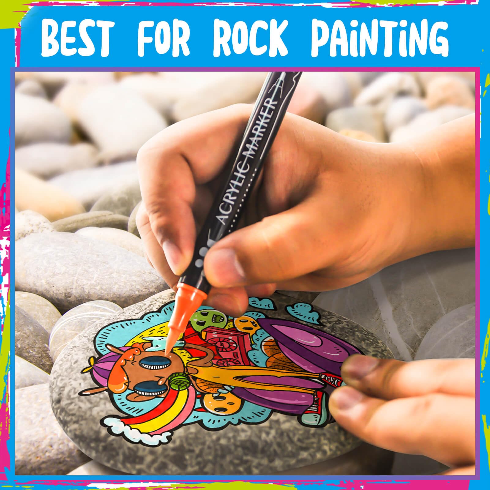 24 Colors Dual Tip Acrylic Paint Markers,Fine Tip and Brush Tip Permanent Acrylic Paint Pens For Rock Painting, Canvas, Wood, Glass, Ceramic, Fabric, Plastic, Egg, Scrapbook,Art Painting Supplies Kit
